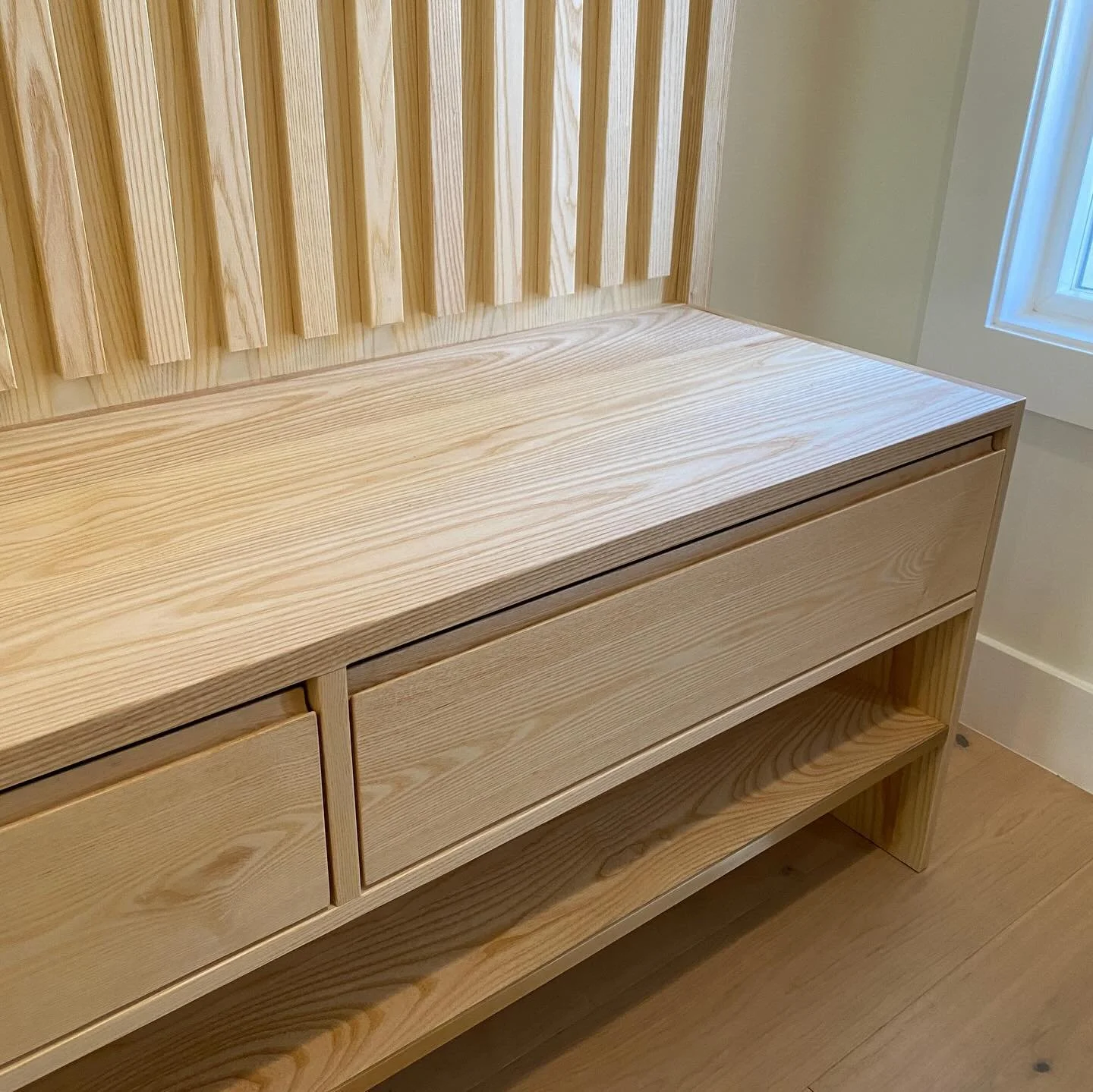 Ash Foyer with Slatwall & Bench — K. Sexton Design