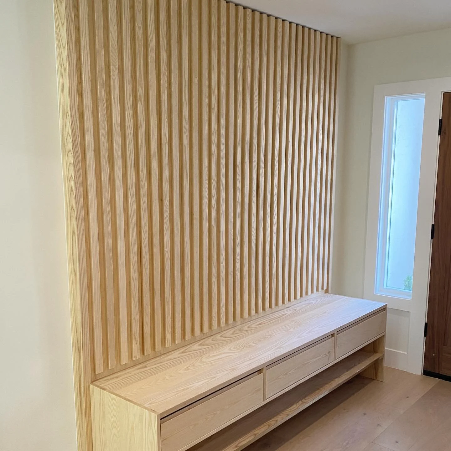 Ash Foyer with Slatwall & Bench — K. Sexton Design