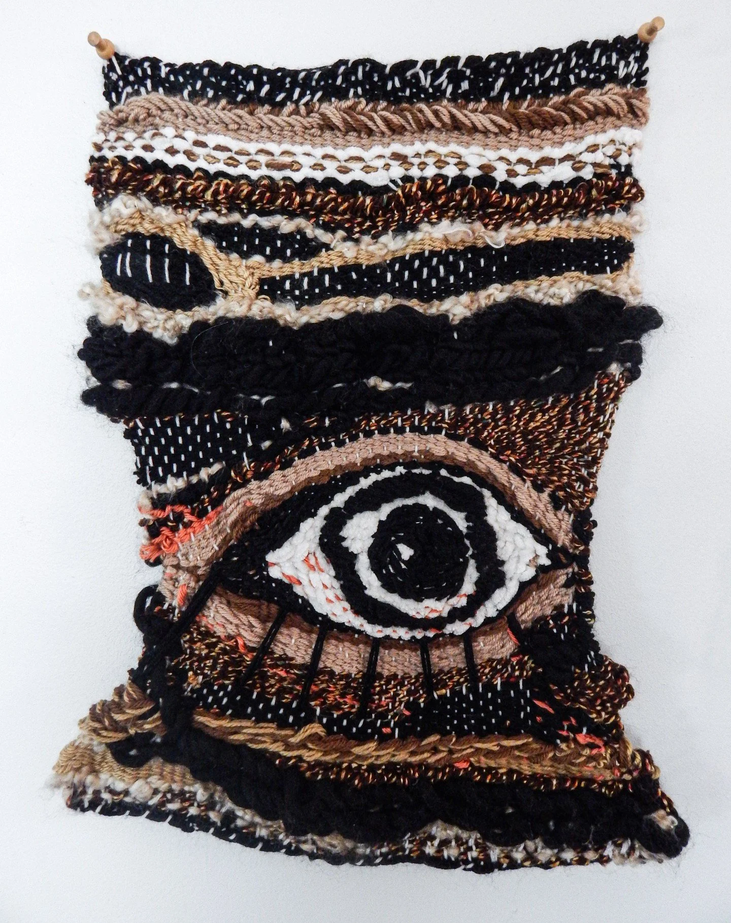 1/52 Journal Weaving Series 2024. 
12" x 18" yarn
wow i love taking pics of my work and labeling and editing them all to look cute it's so fun