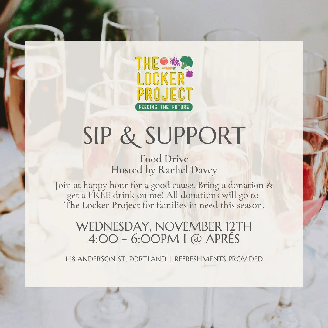 Join me for a little giving, sipping, and good company! 💛

I&rsquo;m hosting Sip &amp; Support at Apr&egrave;s on November 12th from 4&ndash;6 PM, bring a food donation for The Locker Project and enjoy a free drink on me!

🥫 We&rsquo;re collecting 
