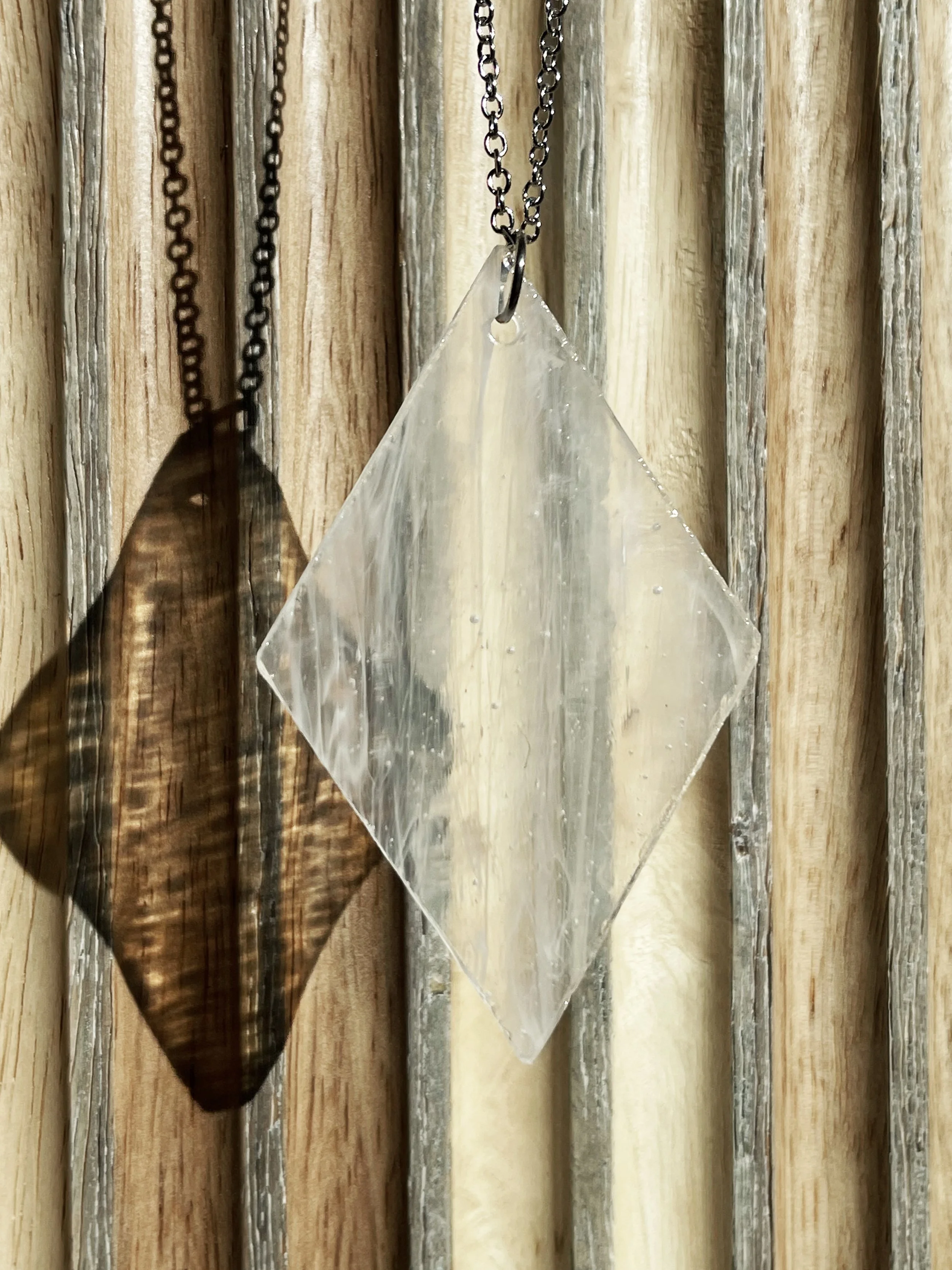 Frosted Clear Rhombus Pendant Necklace