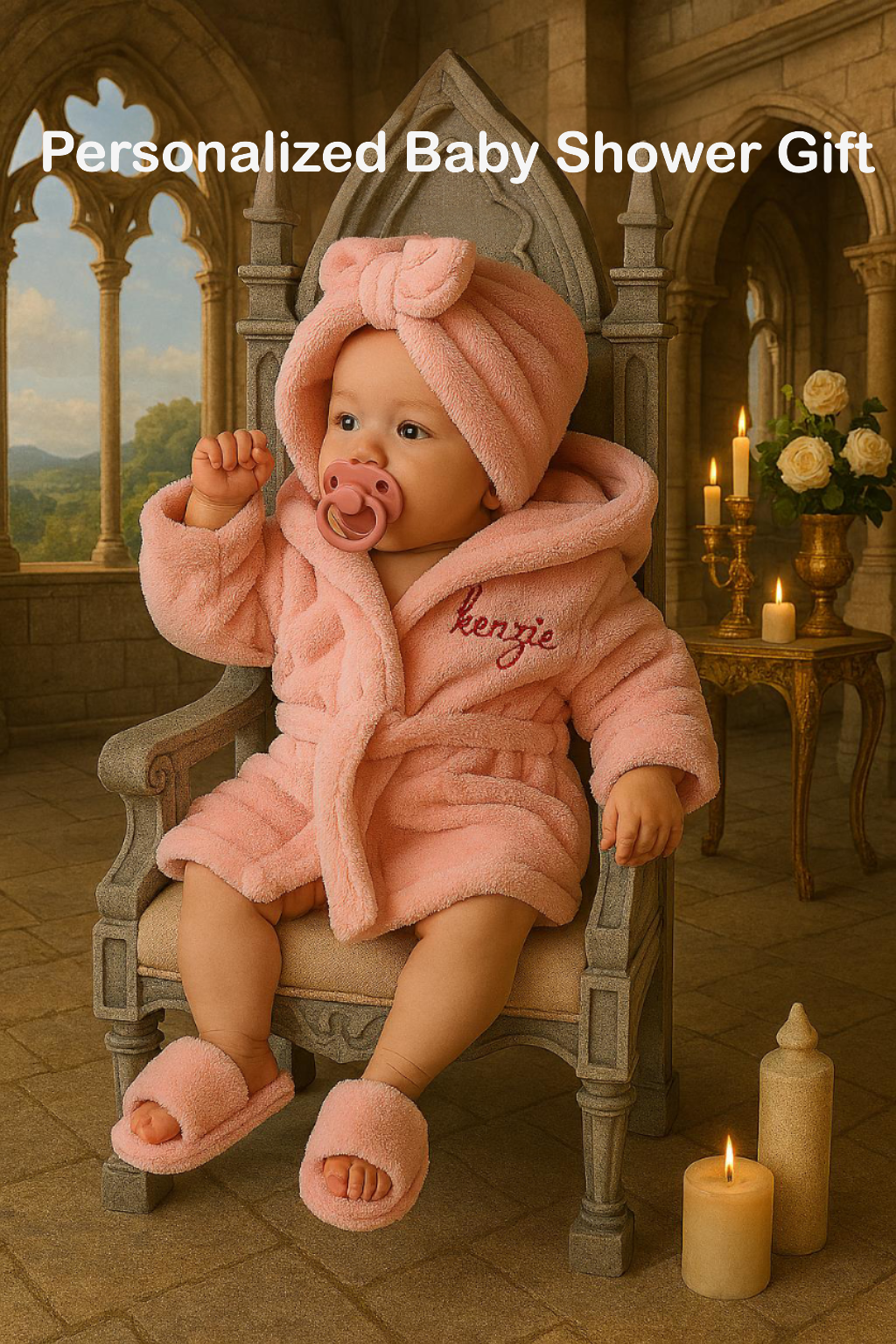 Personalized Baby Girl Spa Gift Set, Custom Embroidered Robe & Slippers