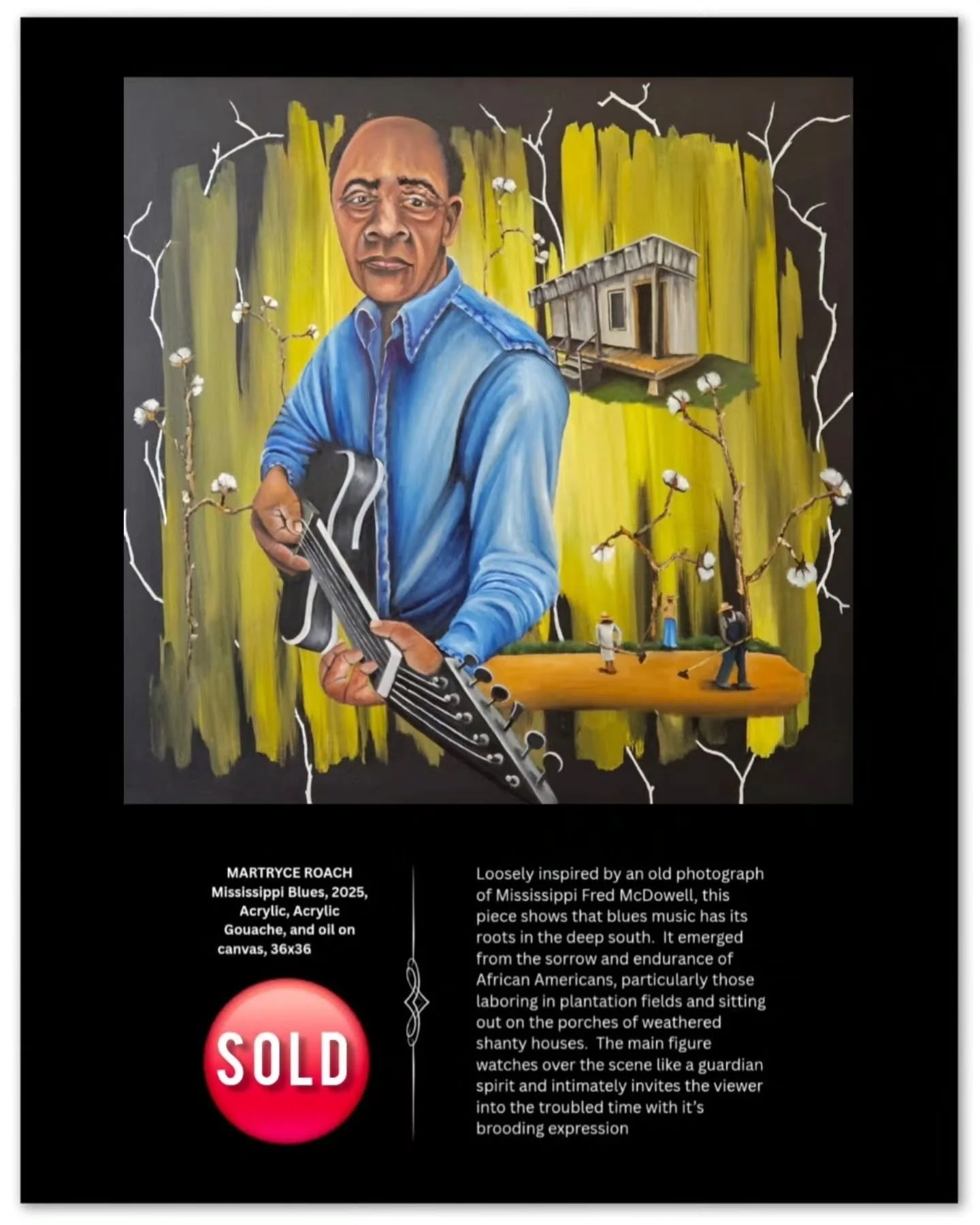 S O L D 🔴 @akwaabagallery 

Mississippi Blues
Martryce Roach, 2025
acrylic, acrylic gouache, and oil on canvas 
36in x 36in
91.44cm x 91.44cm 

The Mississippi Delta might be the most influential place in the country when it comes to music 🎶 it is 