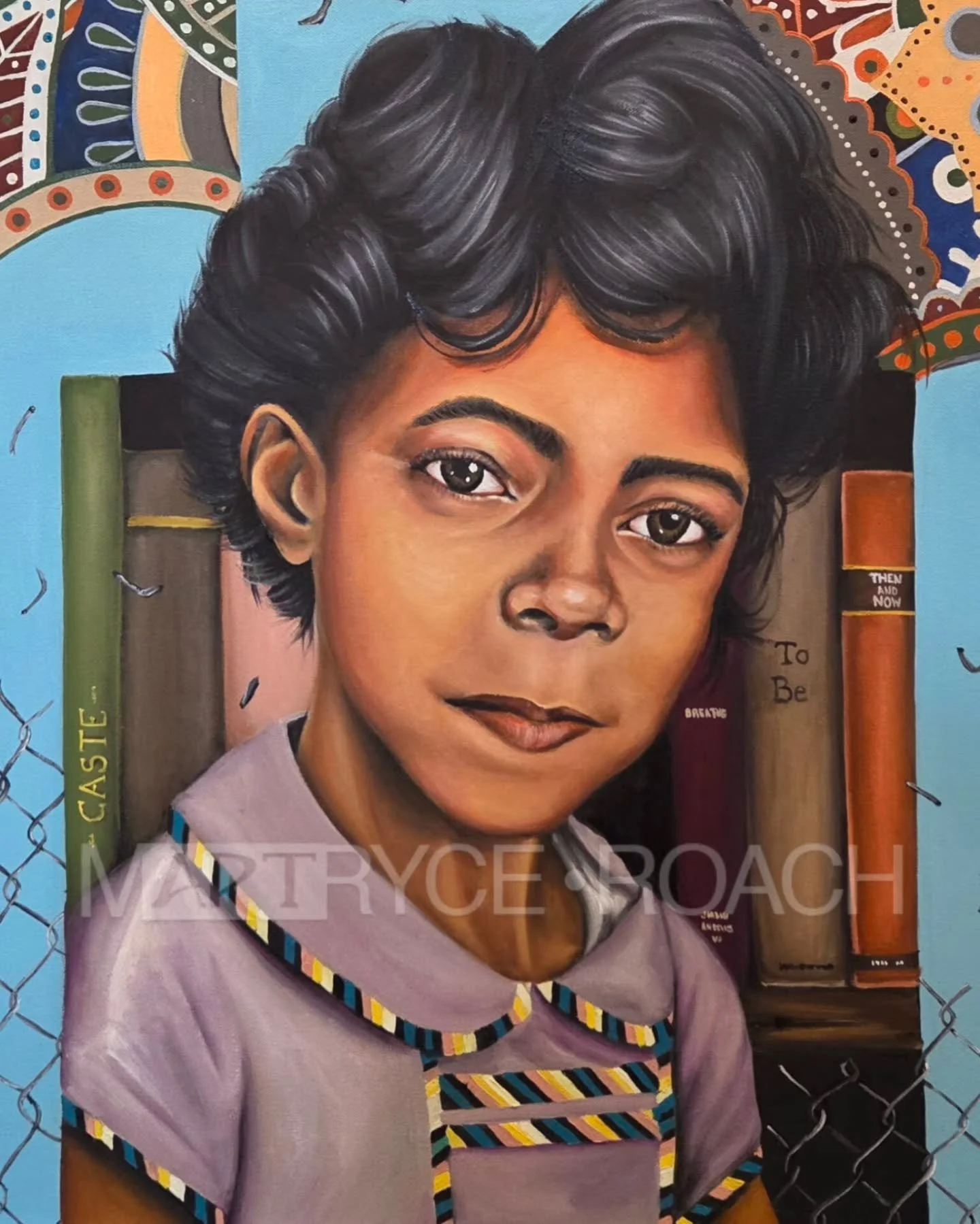 "Little Linda"
Martryce Roach, 2025
acrylic and oil on canvas 
24in x 30in
60.96cm x 76.2cm

This piece was created in the likeness of my mom, who grew up during the time of the Great Migration. Her parents had migrated north in the 1940s. 