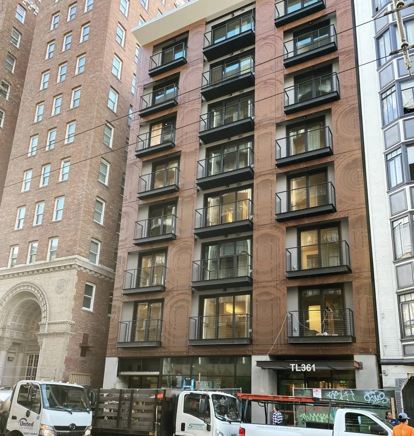 Laser cut and bent 1/8" aluminum panels for a building facade. This is the first of two buildings in the project.