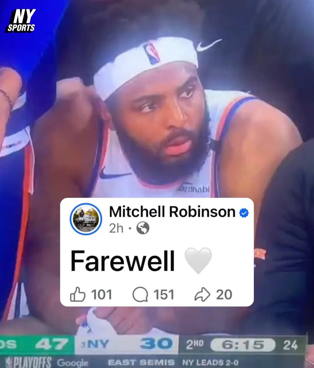 Knicks center Mitchell Robinson expressing his personal concerns on Facebook&hellip; Someone check up on Mitch.