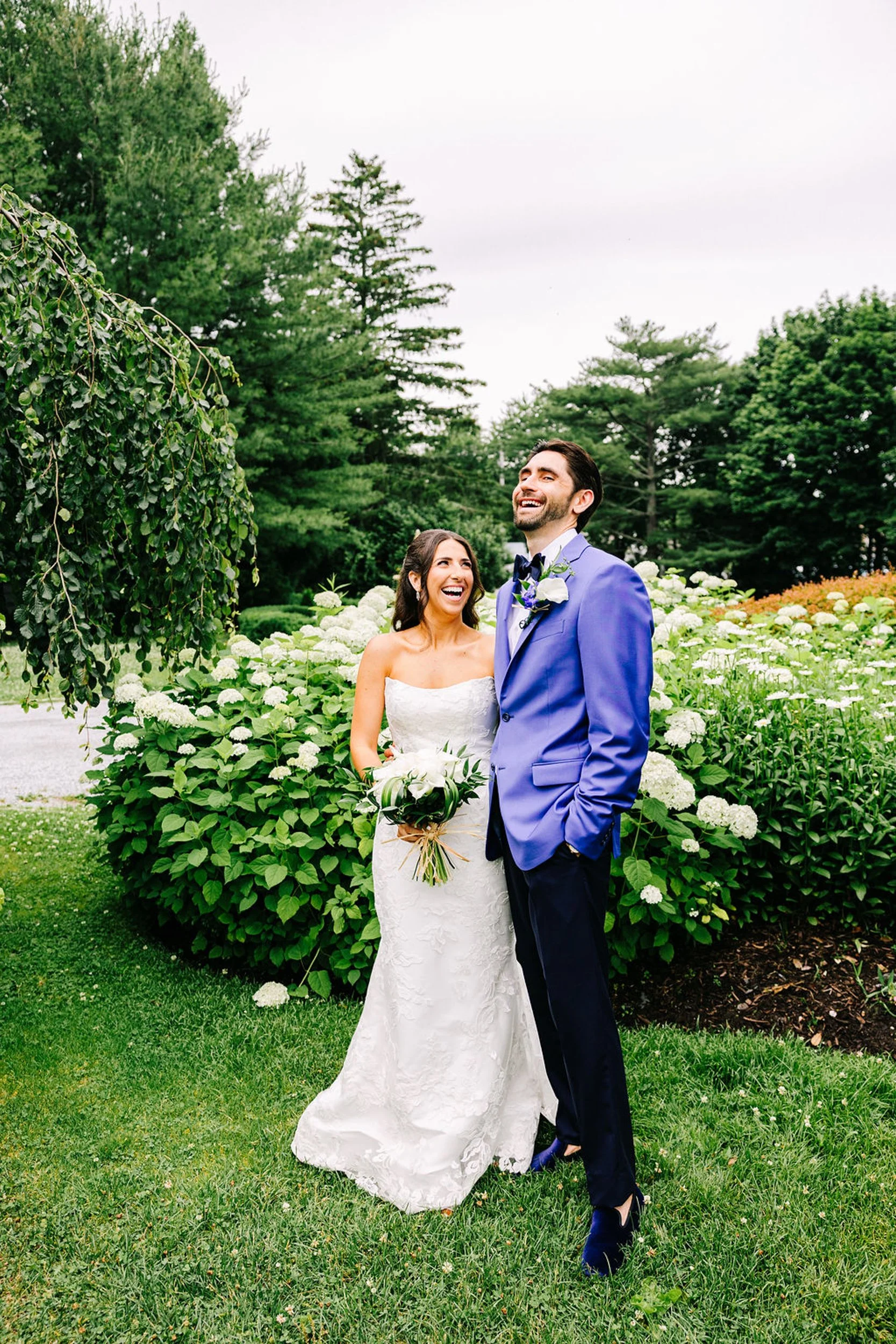 Bride and groom portrait on the grounds of Jedediah Hawkins Inn on Long Island's North Fork