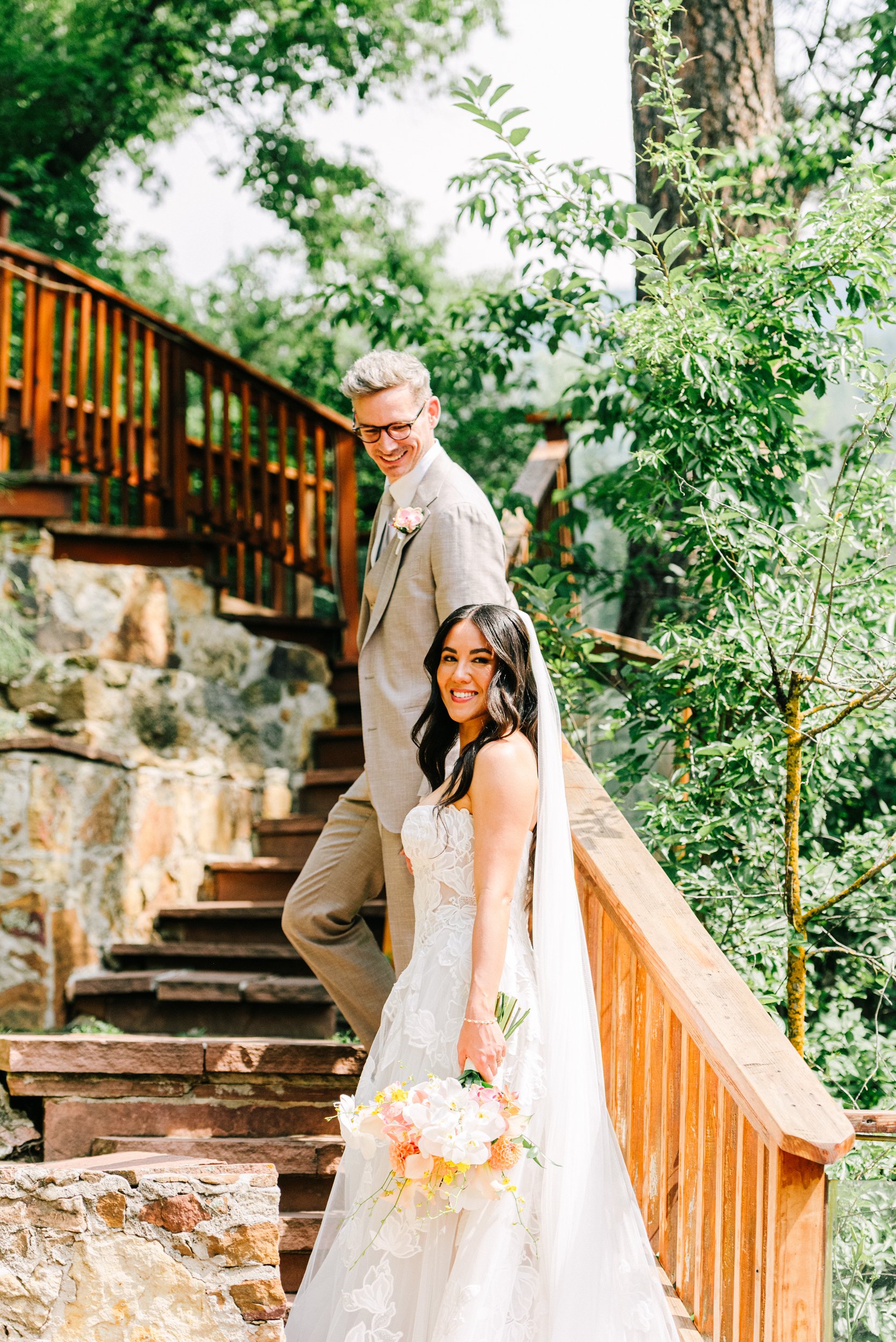 Bride and groom portrait along the creek at Boulder Creek by Wedgewood Weddings, photographed by Betsi Ewing