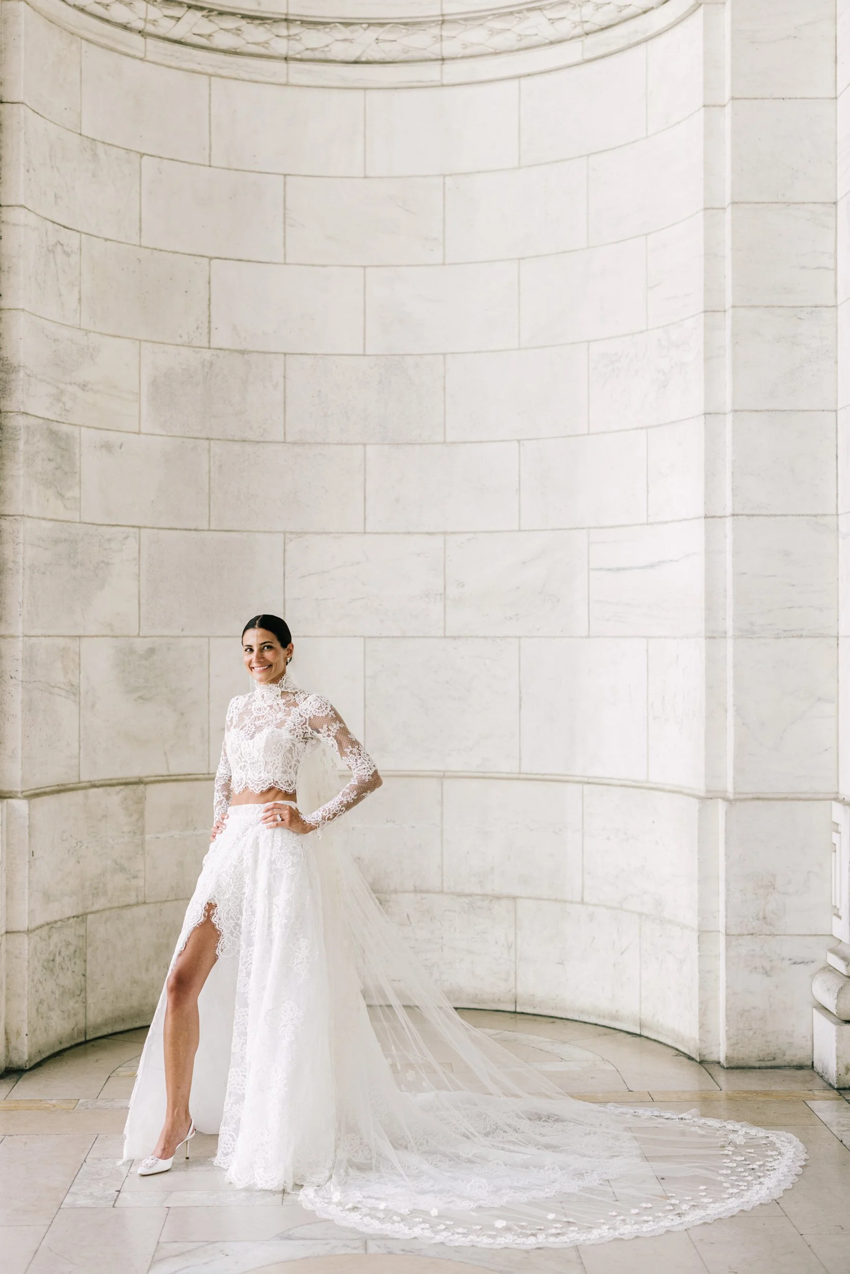 Bride and groom portrait at the New York Public Library, New York City wedding