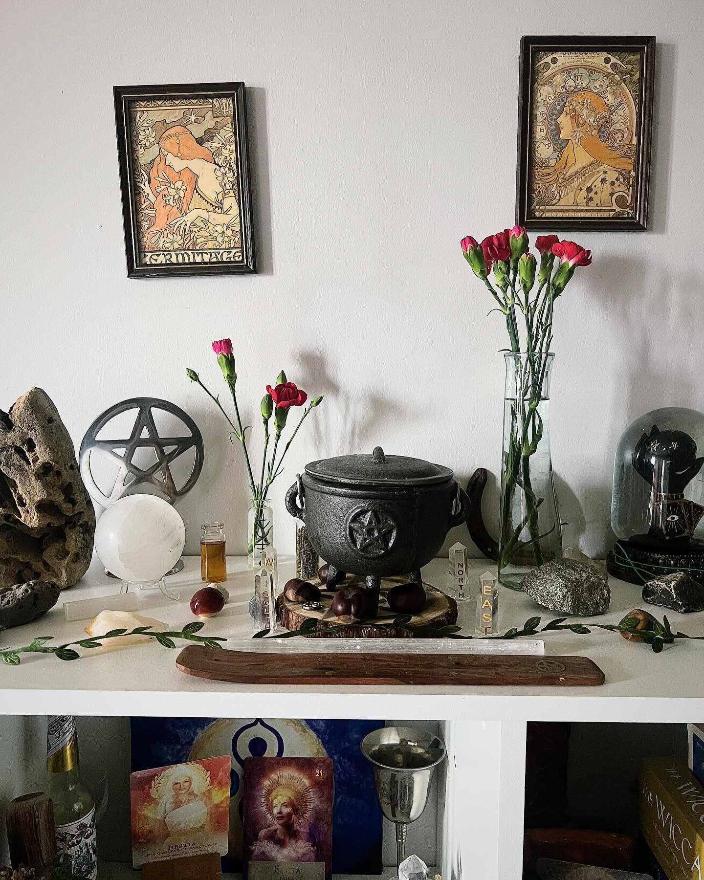 Altar refresh. Went with carnations 🥰 #altar #paganaltar #pagansofinstagram #wiccanaltar #witchesofig