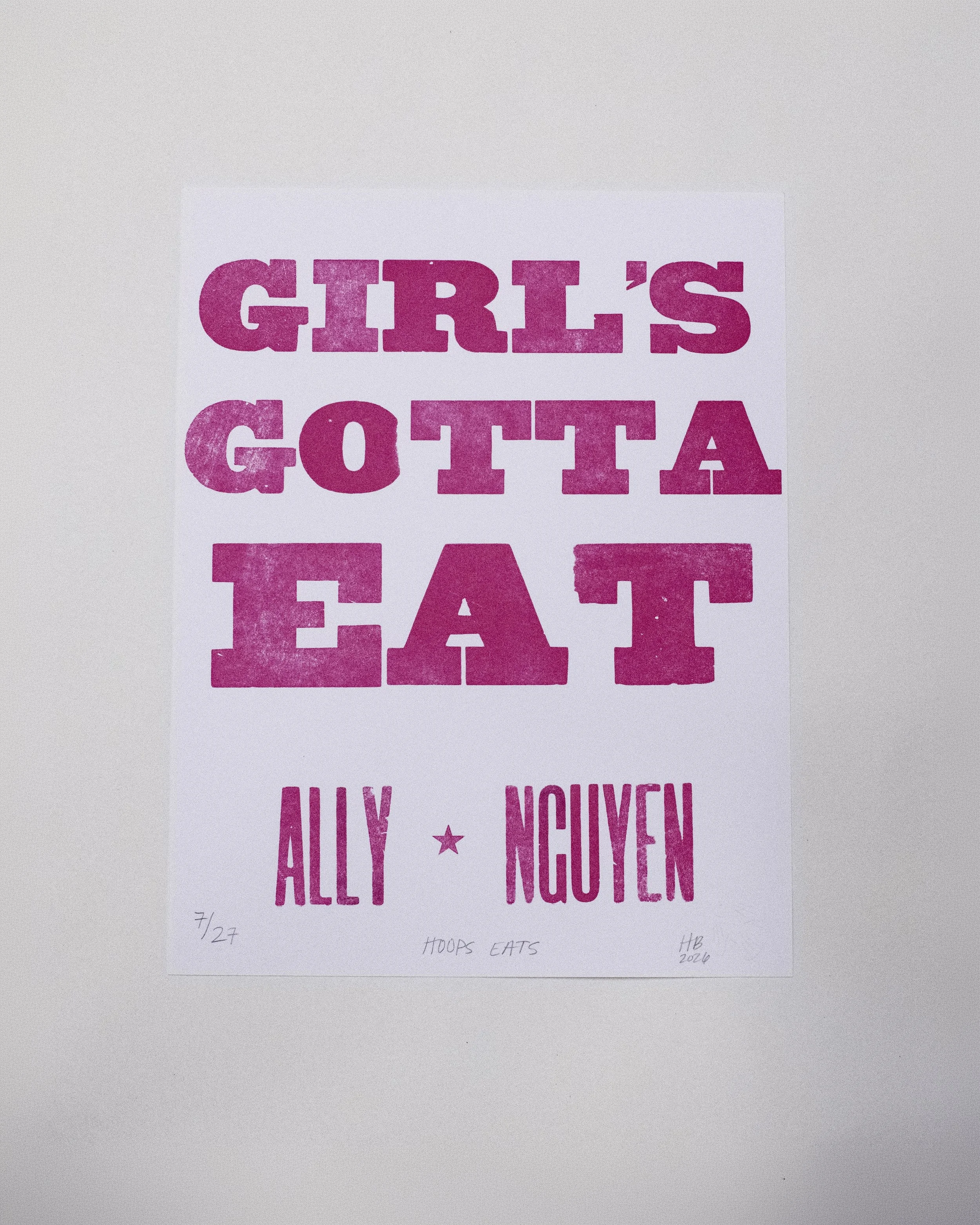 Hoops Eats, 2026 | Letterpress print, 11 x 8.5 in.