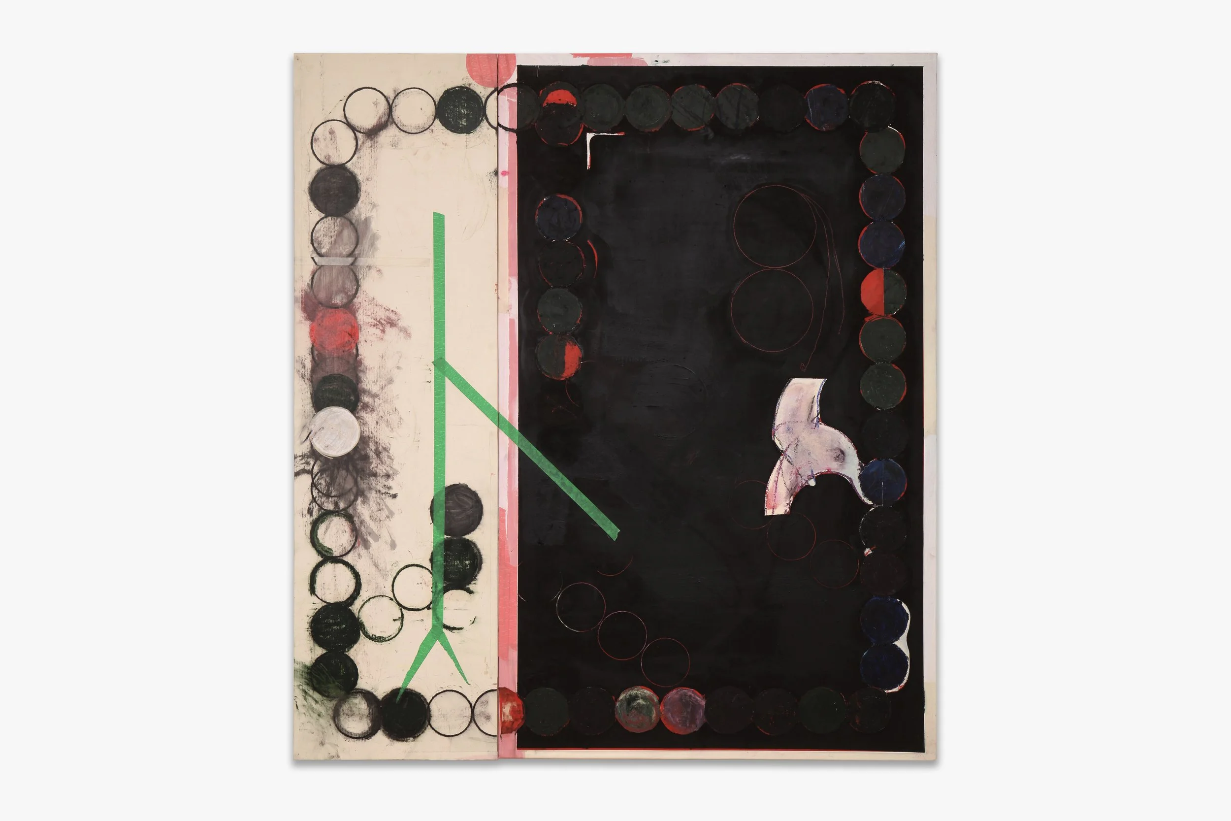 Unai Cardoner
Pearl Necklace, 2025
Oil and tape on canvas and wood panel
156 x 142 cm