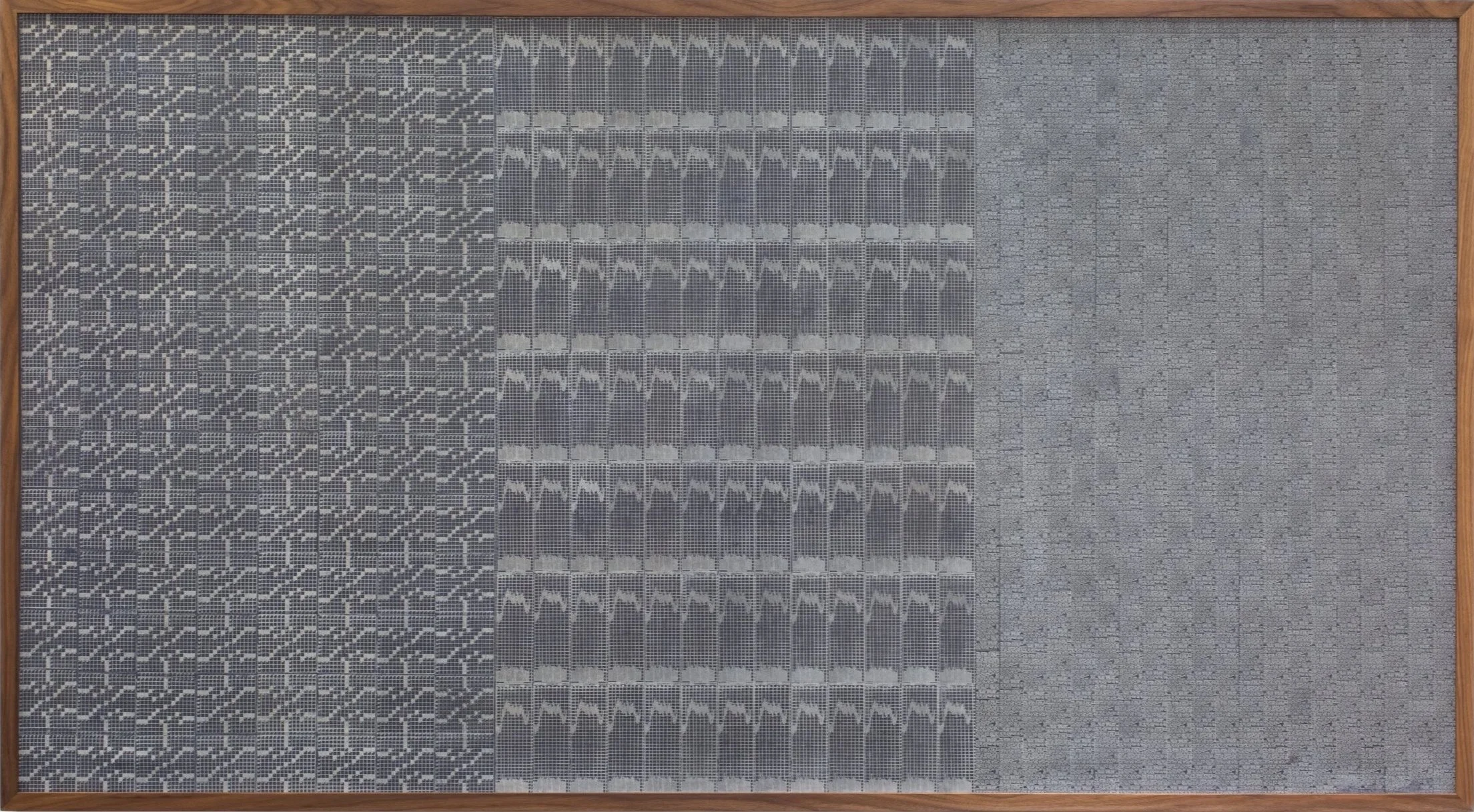 Chryssa - The Magic Carpet (Newspaper), 1962
Oil with stamp prints on canvas
123 x 227 x 35 cm