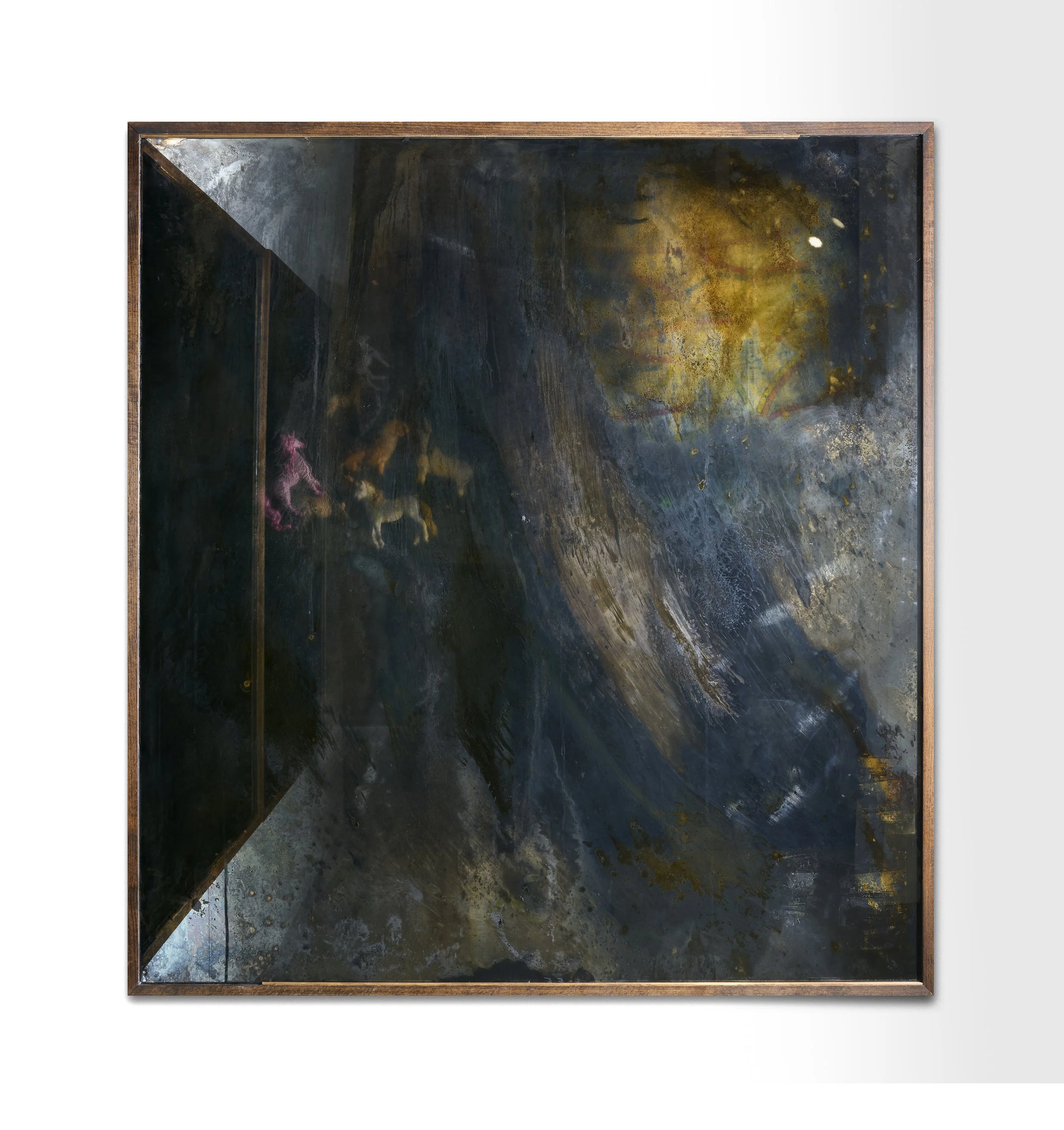 Mónica Mays
Vanity, 2026
silver nitrate mirror, miscellaneous objects, archival images, artist frame 
133 x 123 x 10 cm