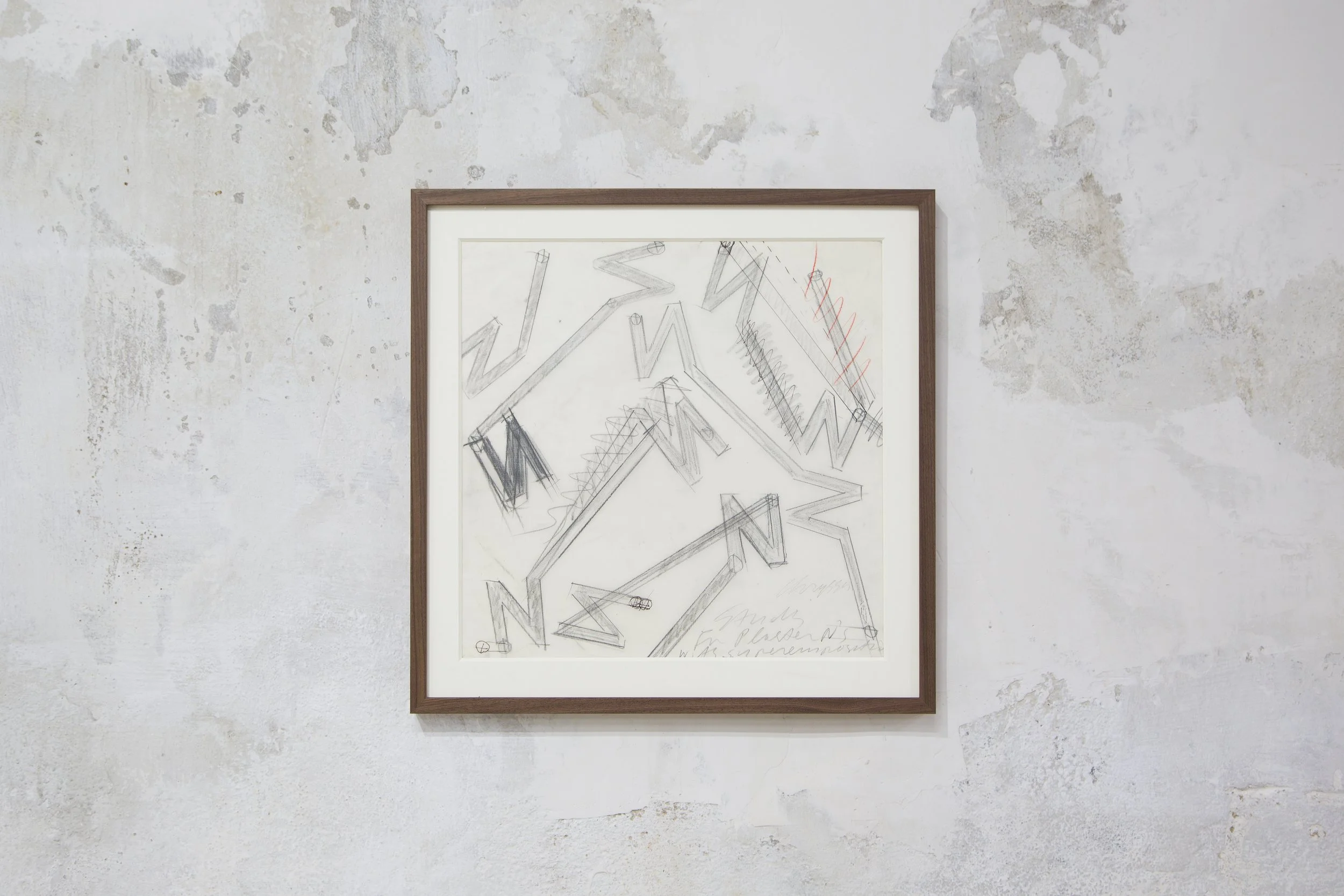 Chryssa
Study for Plaster N's, ca. 1969
Graphite and crayon on transparent paper
44.5 x 45 cm (unframed)