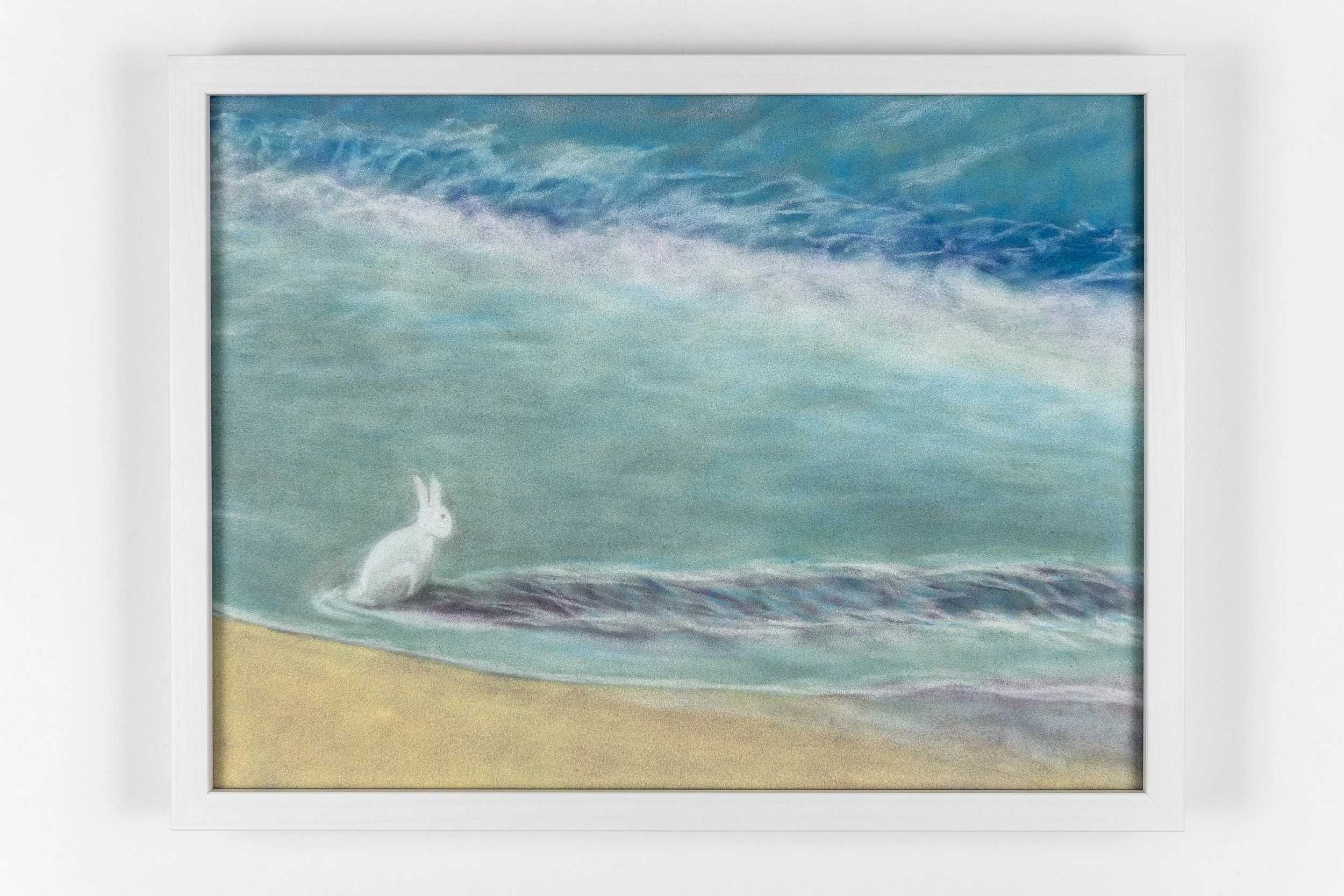 Adam Cruces
White Rabbit at the Beach, 2025
Pastel on velour, framed
25 x 33 cm
