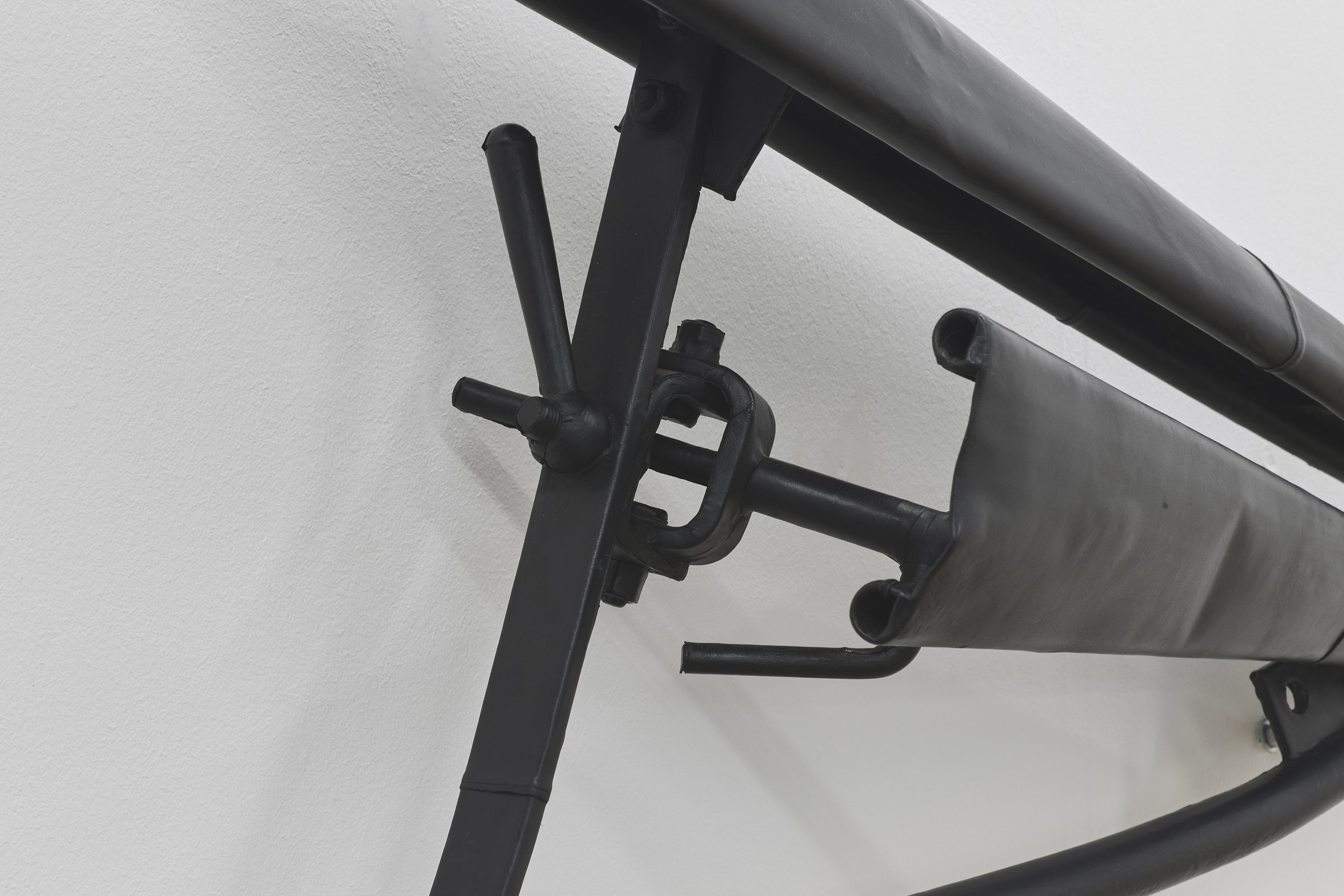 François Durel
Divider I (Detail), 2025
found harvesting machine divider, leather
45 x 190 x 30 cm