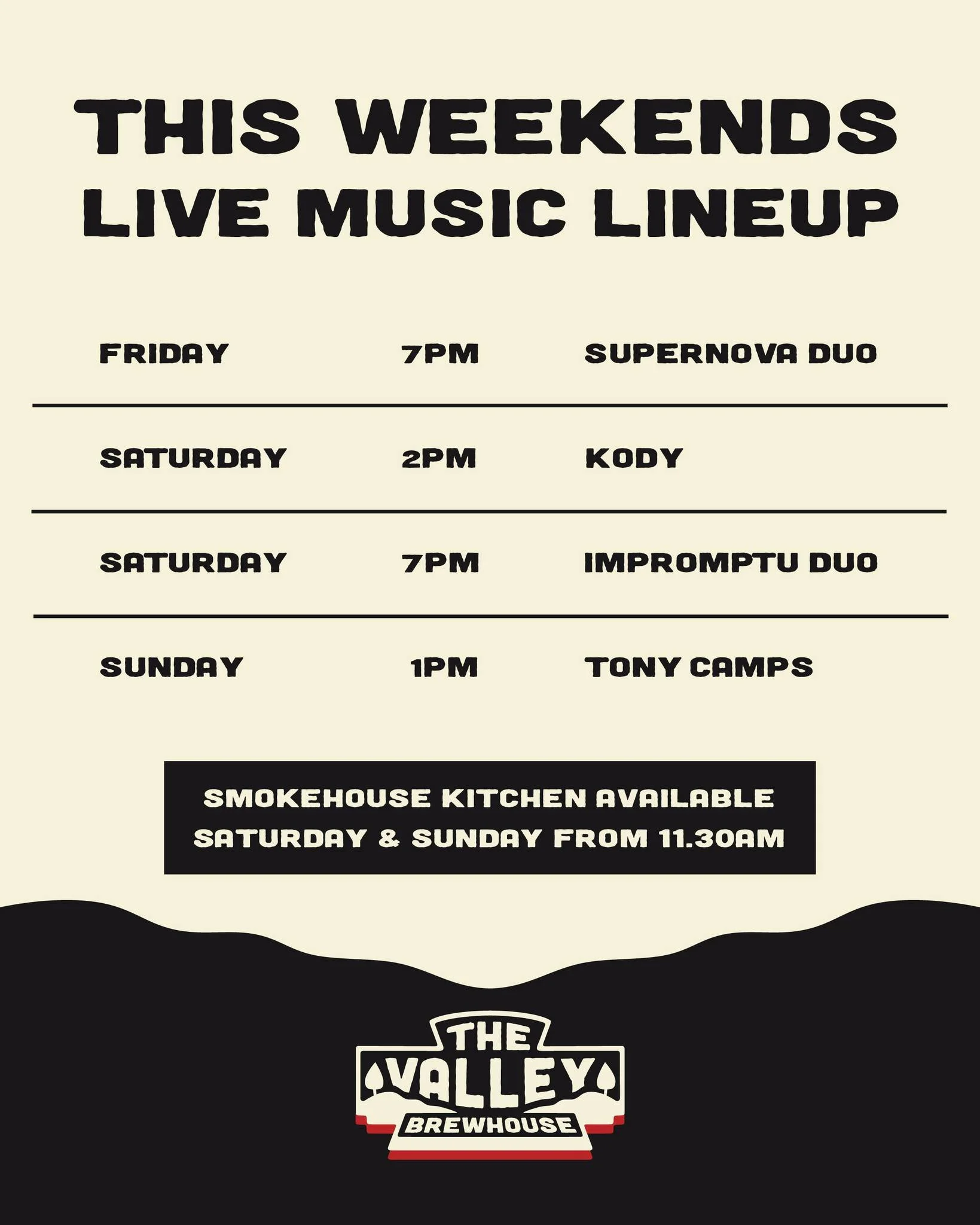No plans this weekend? We&rsquo;ve got you 👀

Live music all weekend + the smokehouse firing from 11:30am 🔥🍖

🍻 Cold drinks
🎶 Live tunes
👯&zwj;♂️ Good company

👇 Who&rsquo;s in your weekend crew? Tag them below
📅 Lock in your table via our we
