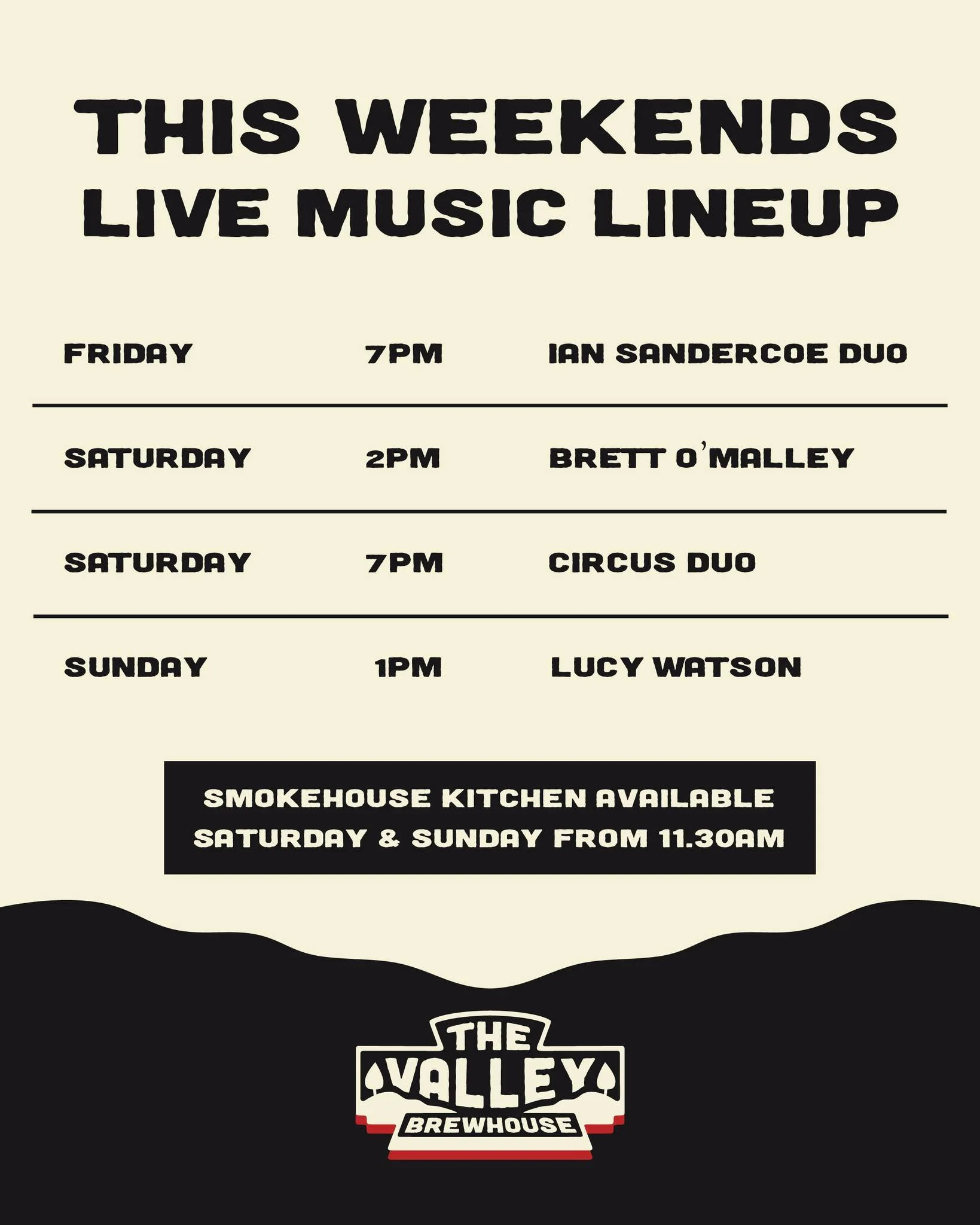 Your weekend soundtrack starts here 🎶

Live music all weekend long &mdash; the perfect excuse to settle in and stay a while 👏

Pair it with our smokehouse firing from 11:30am for the ultimate lineup 🔥🍖

Cold drinks, great tunes &amp; good company