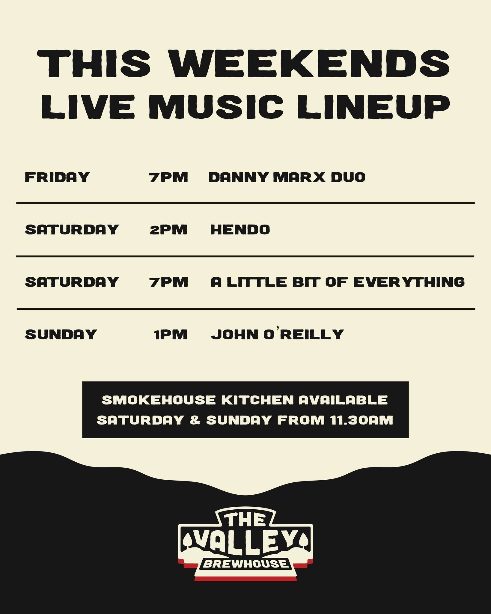 Live music all weekend, smokehouse firing from 11:30am &amp; cold beers waiting 🍻🔥

The perfect afternoon in the Valley 🍖

Book your table via our website: https://thevalleybrewhouse.com.au/