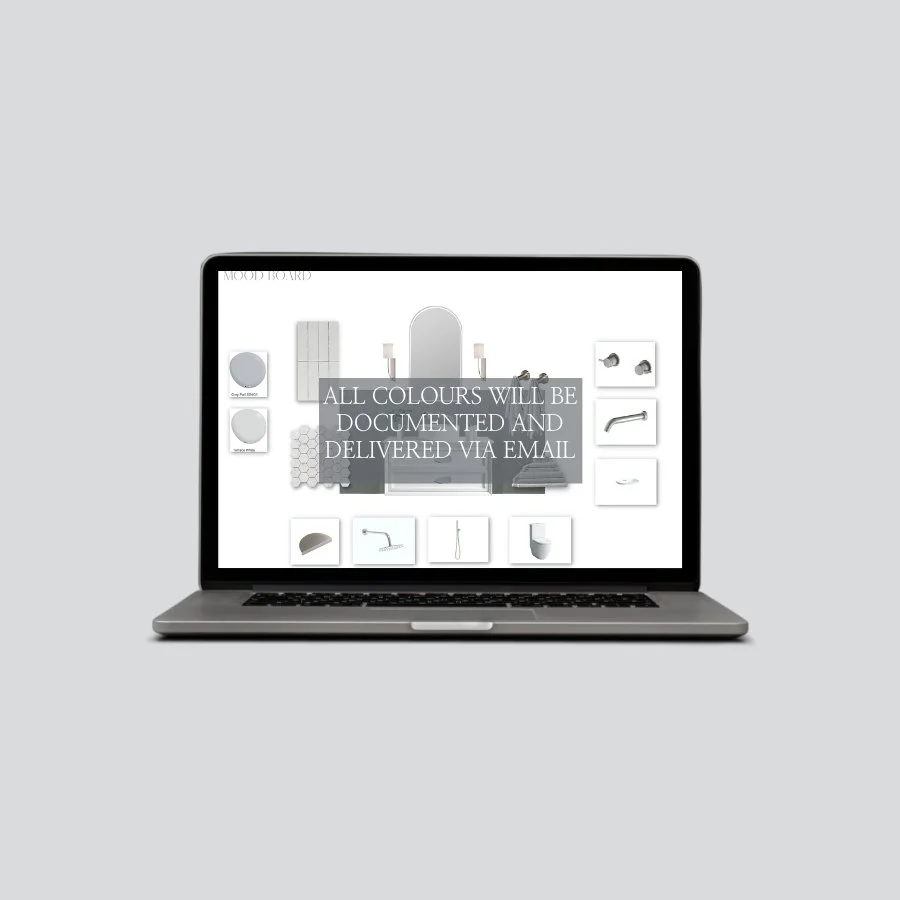 Virtual bathroom colour selection for one room, including feature tile and Dulux paint