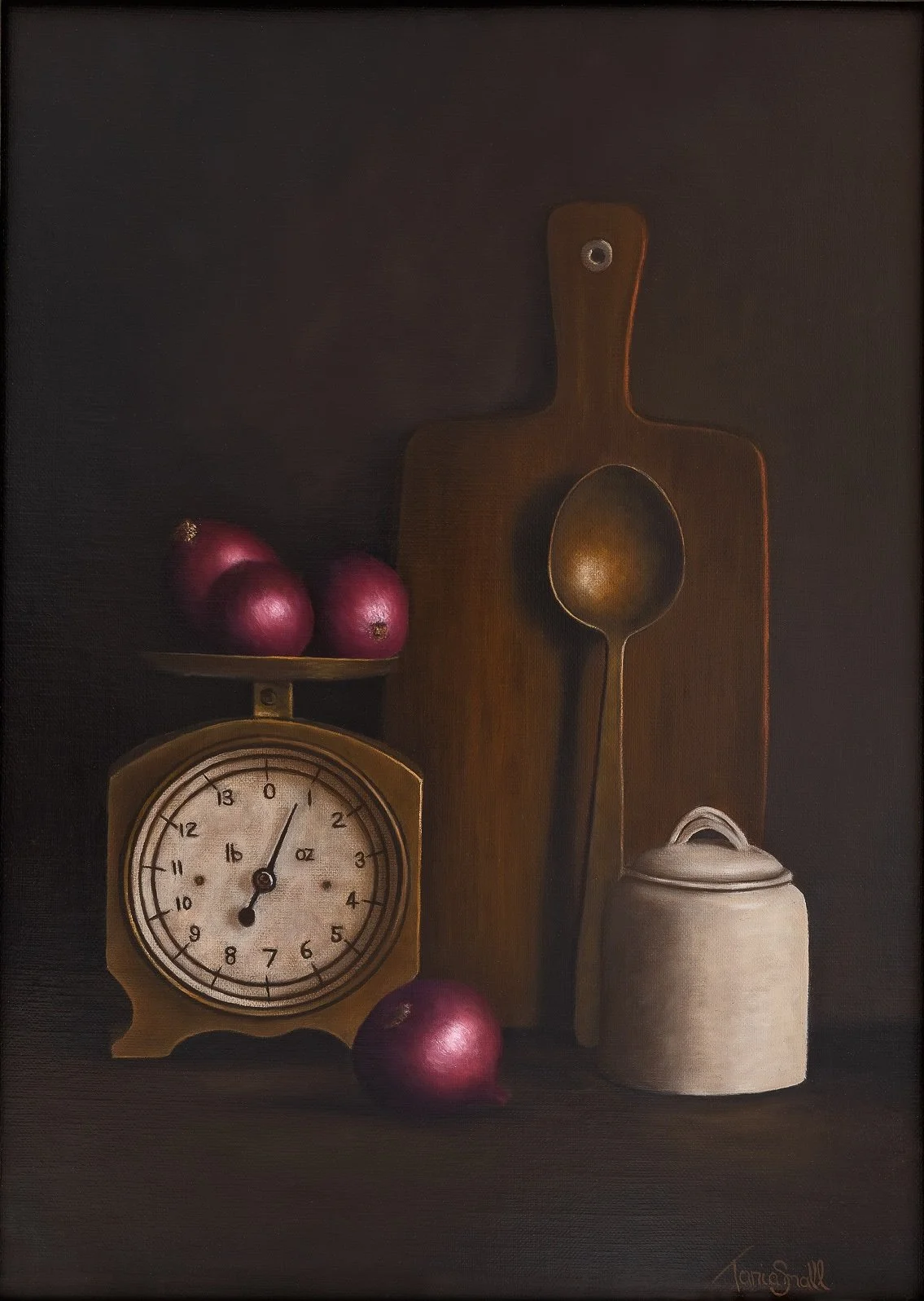 SOLD. Johanna's Kitchen.  Finalist 2026 Regional Art Award.  Oil on linen board, custom frame. 45x35cm.  $1500.00.