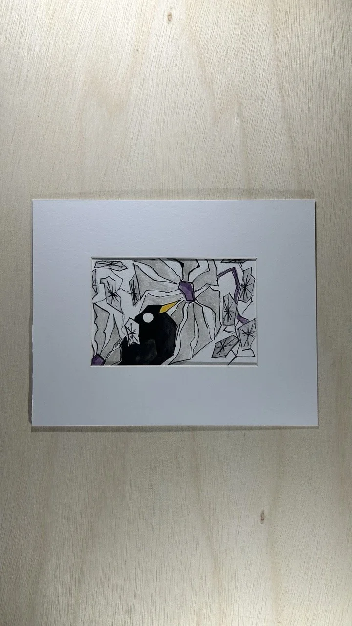 Overwhelmed Black Bird Original Watercolor