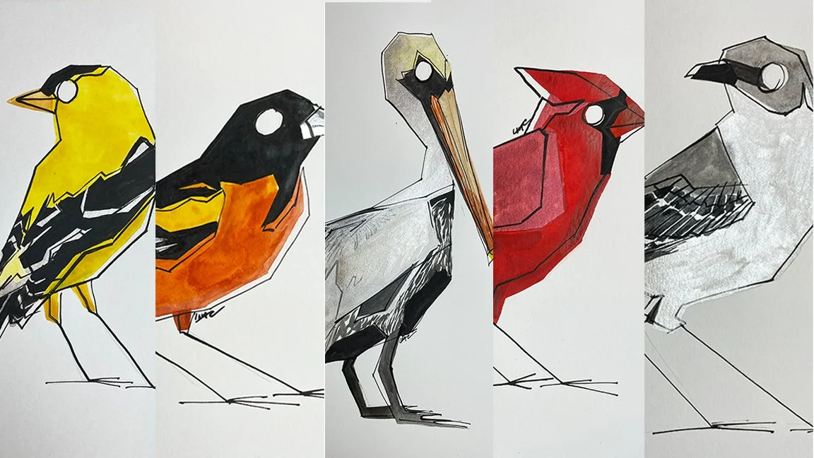 Close of up watercolor paintings by artist Hannah Maltry