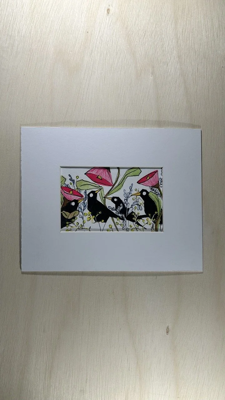 Day-glo Black Birds Original Watercolor