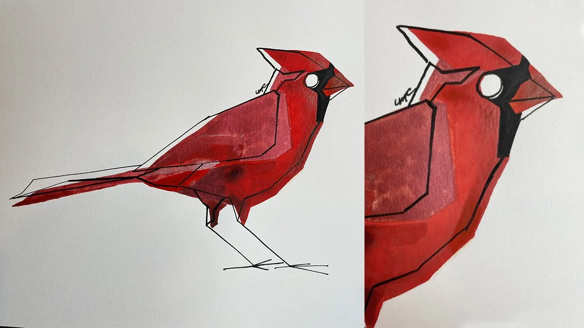 Watercolor painting of a Northern Cardinal by Artist Hannah Maltry