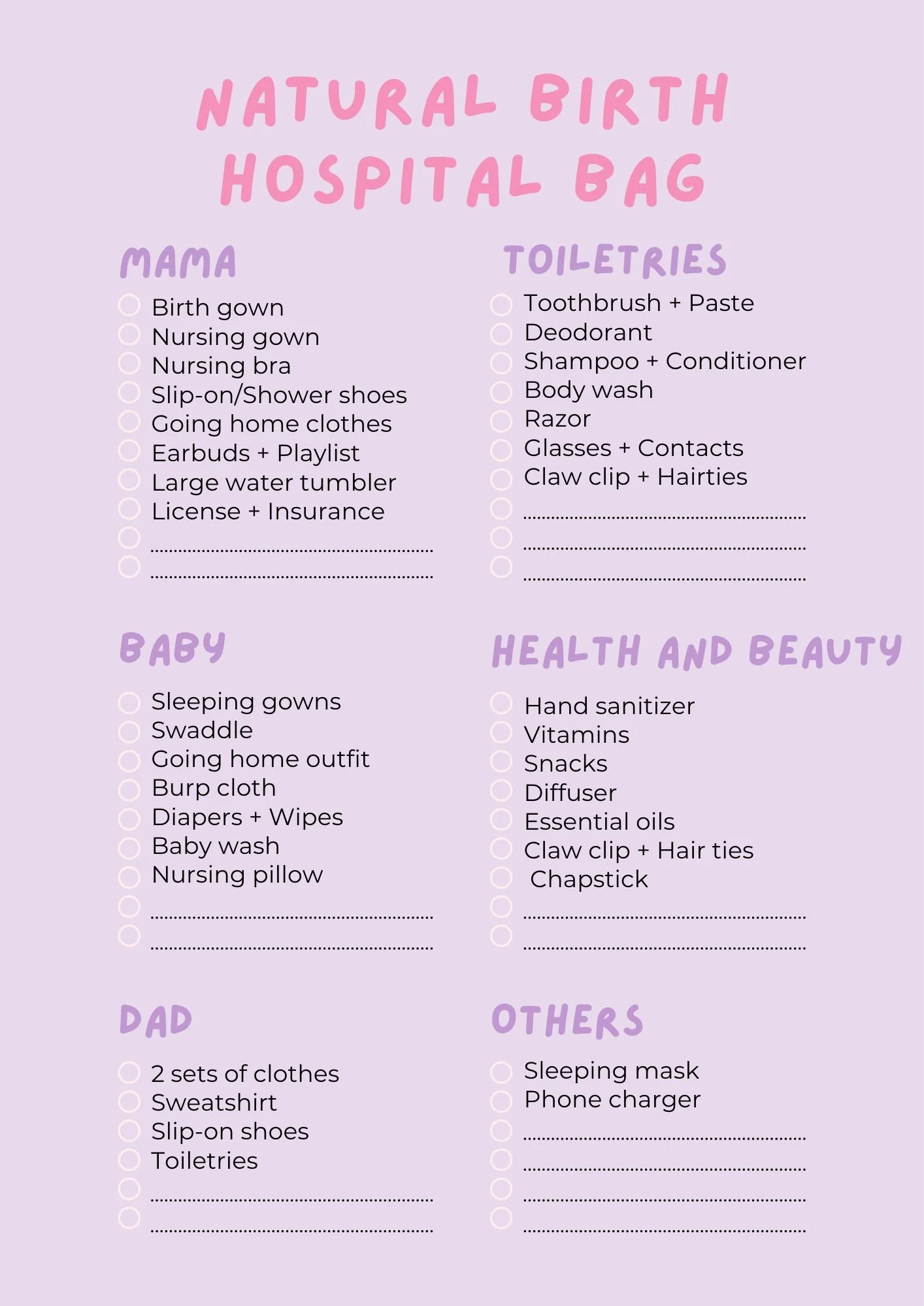 Natural Birth Hospital Bag Checklist — Leah Winder Blog