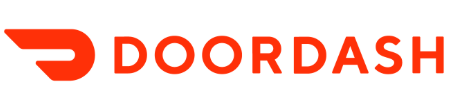 DoorDash logo with red emblem and text on a white background