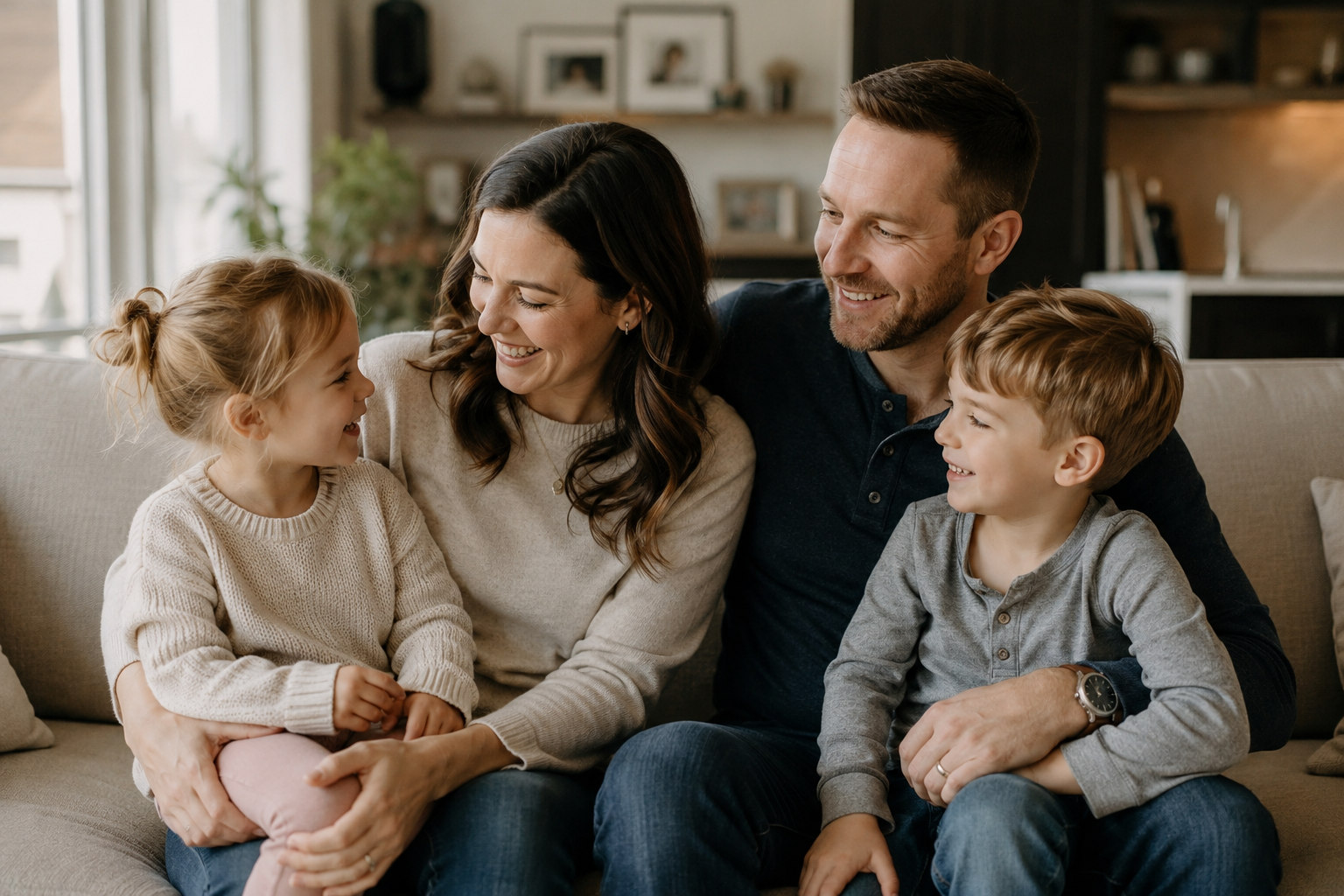 Cozy family moment in natural light