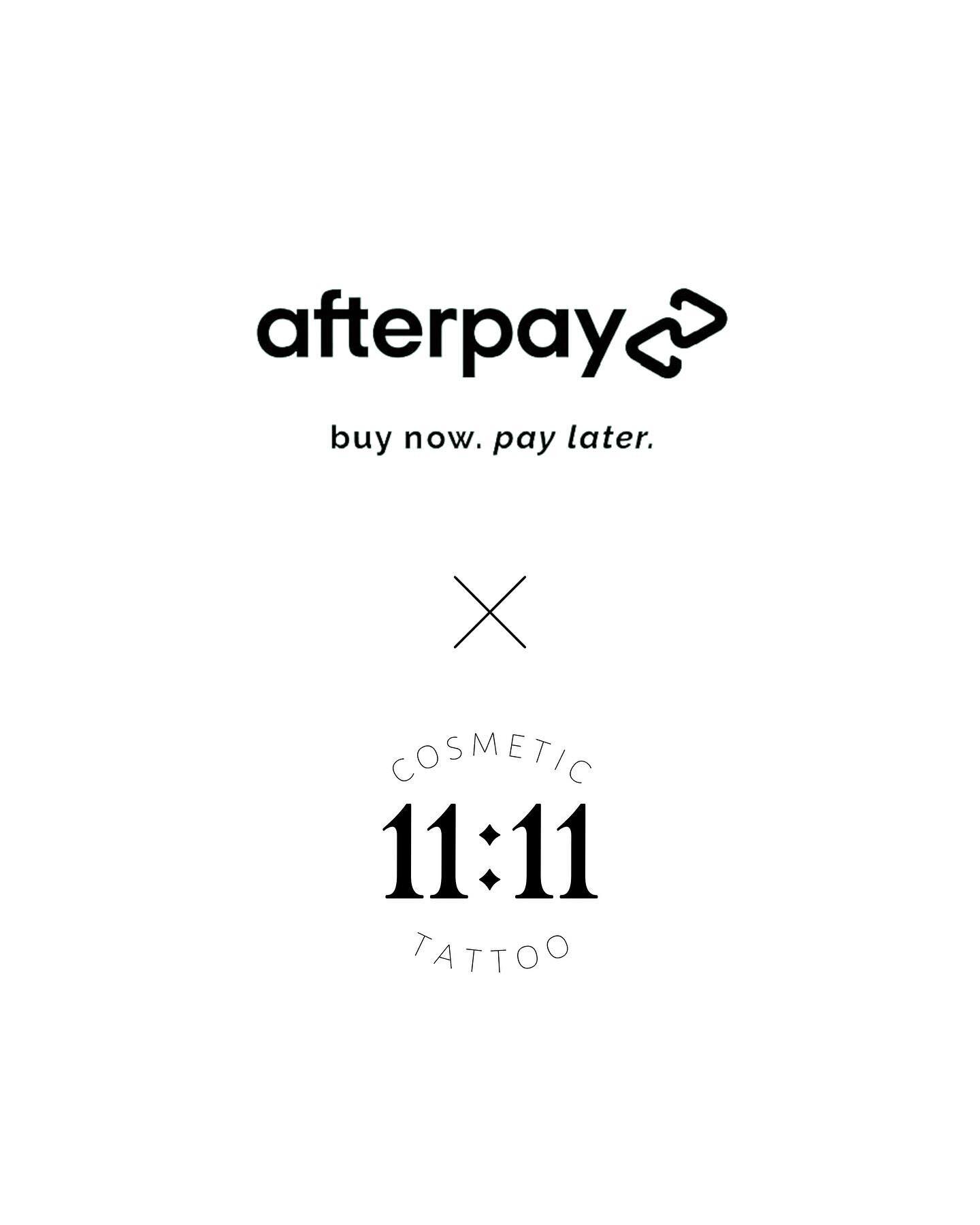 Yay!!! 11:11 Cosmetic Tattoo has partnered with Afterpay to offer a buy now pay later system for all of my services!🤍🤍

➡️Download and set up the AfterPay app to get your approved amount, you can use that balance to pay for your services in my stud
