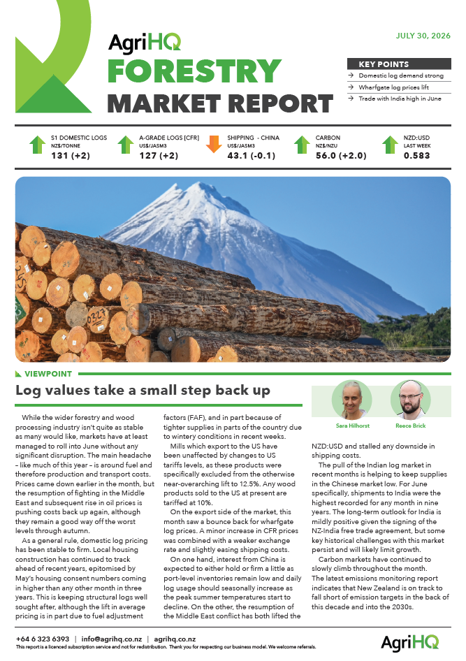 Front page of AgriHQ Forestry Market Report