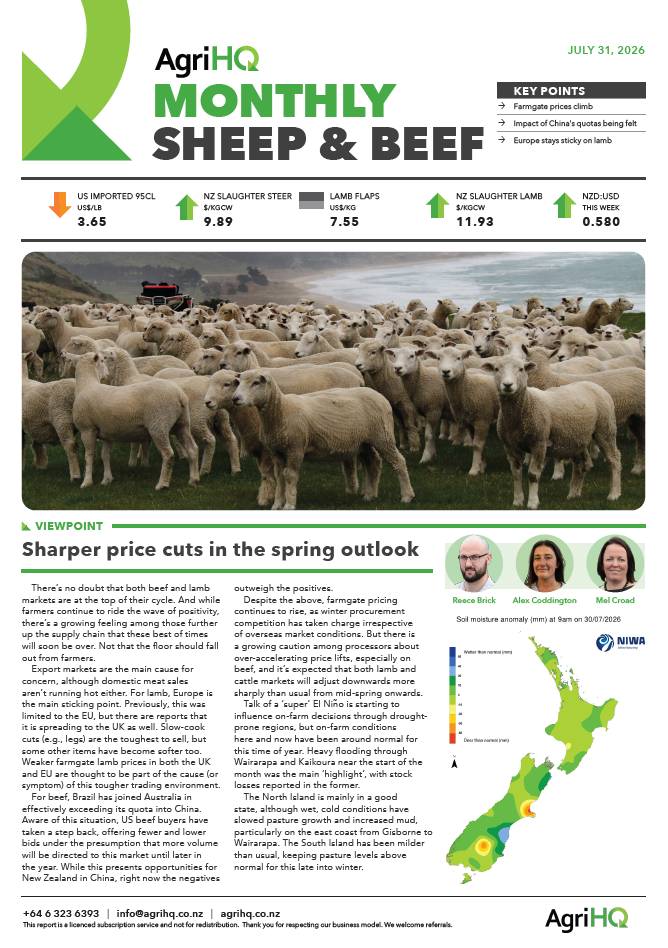 Front page of sample AgriHQ Monthly Sheep & Beef report