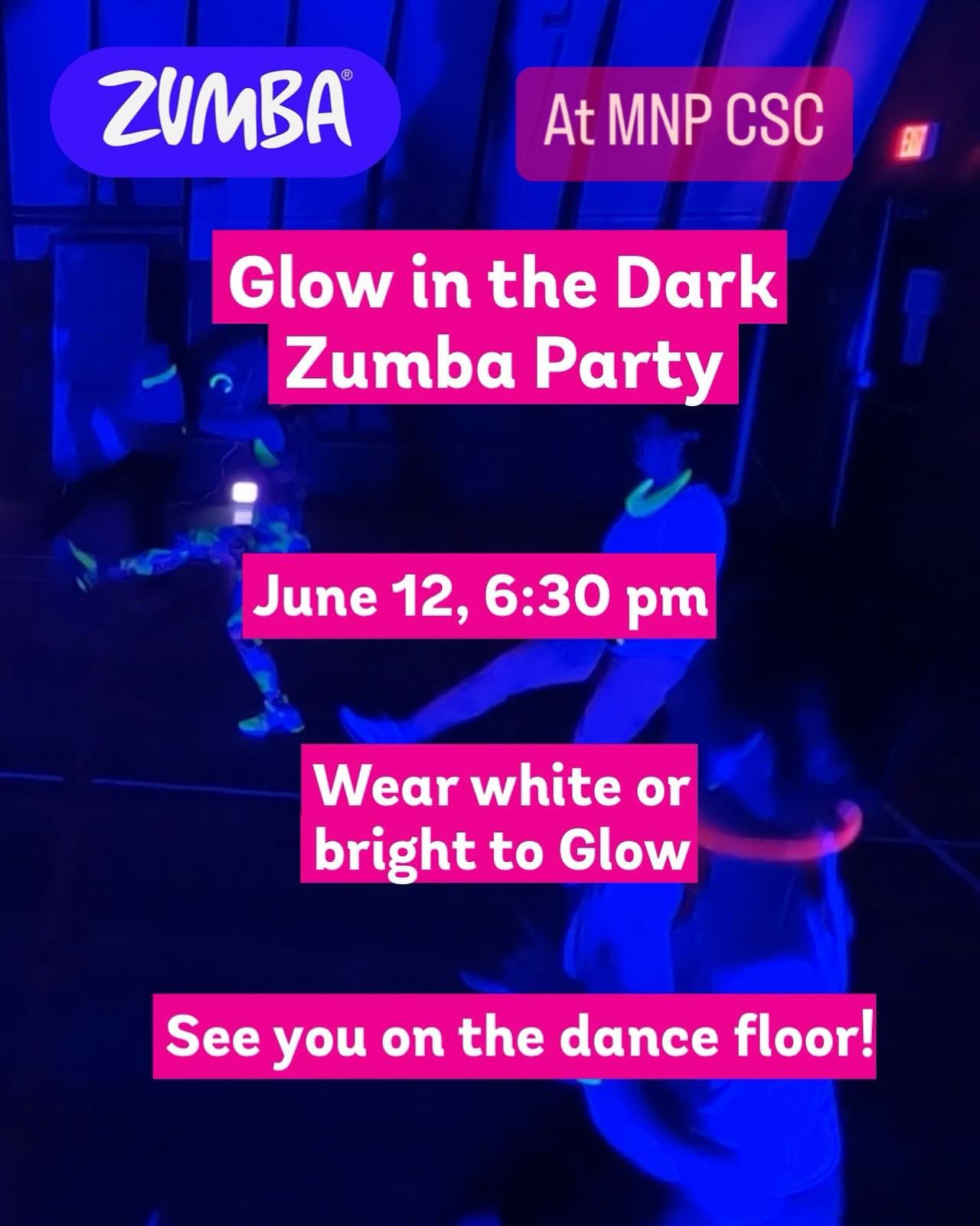 Have some fun, quality time dancing, smiling and glowing at our Glow in the Dark Zumba party @mnpsportcentre See YOU on the dance floor! #mnpcsc #fitness #fun #party #dance #wellness #zumba #yycfitness