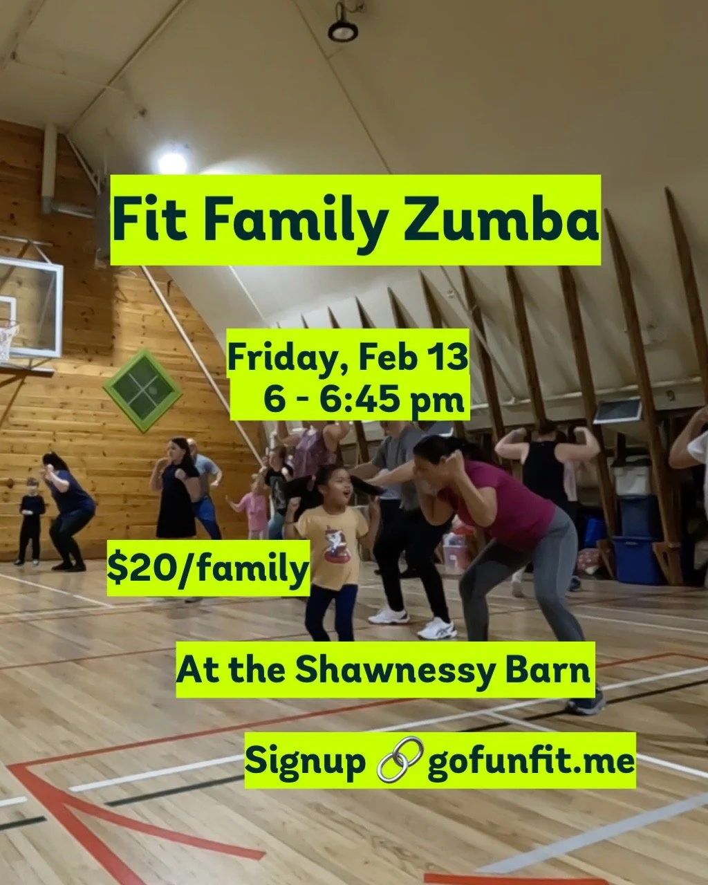 Family Zumba party - dance fitness program for adults with their children at the SHawnessy Barn