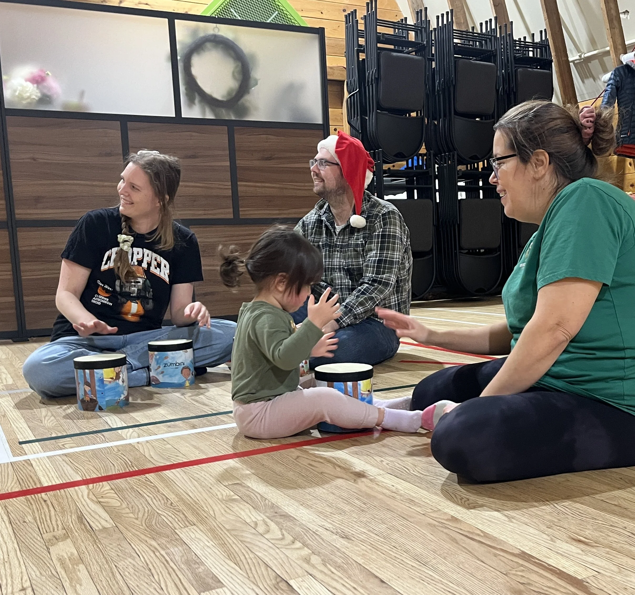 Christmas Zumbini party for families with babies and toddlers at the Shawnessy Barn