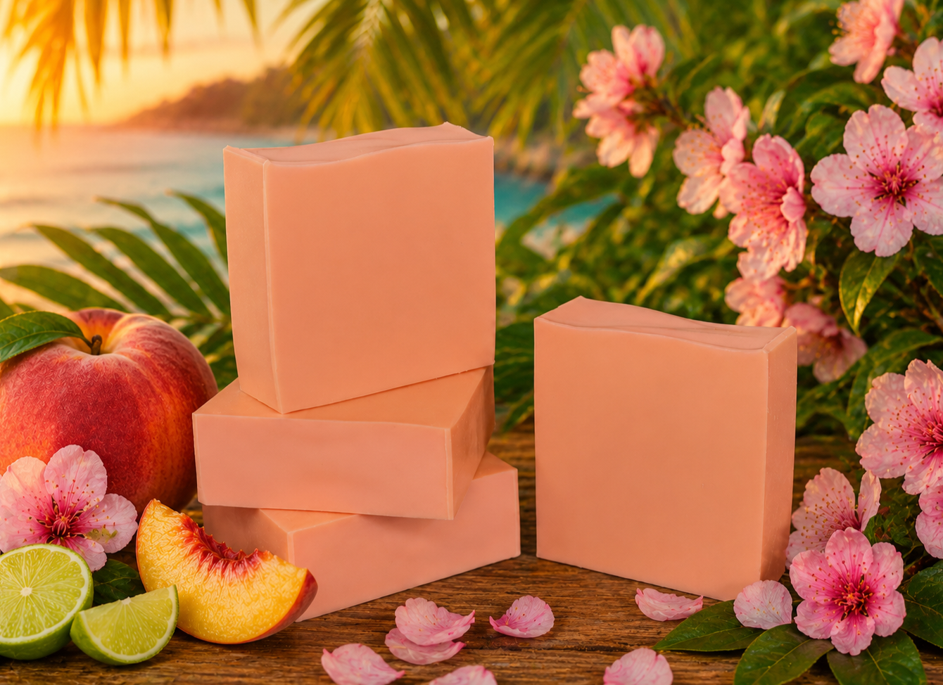 Tropical Peach Blossom Goats Milk Soap ~ Tropical Escape Collection ~ NAKED Single & Bulk Buy Soap Packs