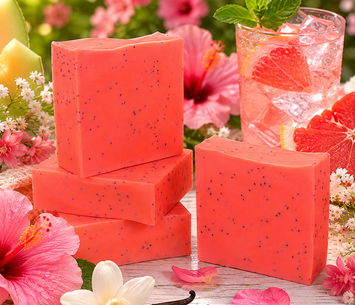 Watermelon Spritzer Goats Milk Soap Scrub ~ Fruity Favourites Collection ~ NAKED Single & Bulk Buy Soap Packs