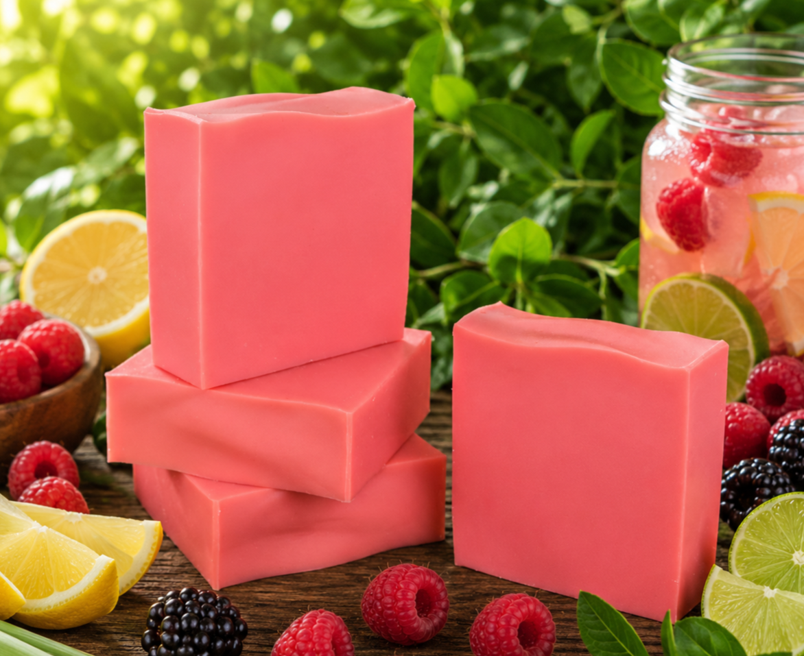 Raspberry Lemonade Goats Milk Soap ~ Fruity Favourites Collection ~ NAKED Single & Bulk Buy Soap Packs