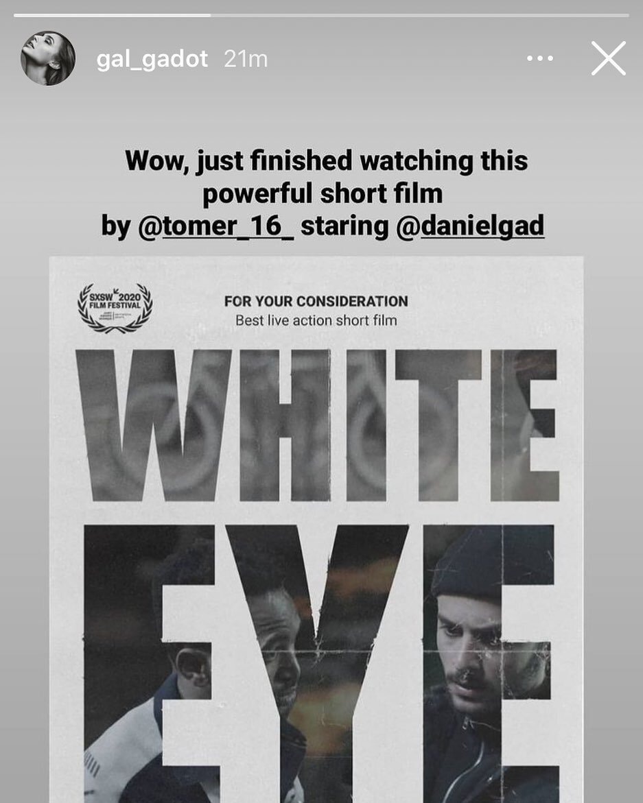 Thanks @gal_gadot for your support. 🥰
.
.
#whiteeye #galgadot #nominee #short #shortfilm #support #salesagent #tomershushan #whiteeyethefilm #eroinfilms #eroinfilms2021 #shortfilms #film #cinema #hollywood #academy #superwoman #actress #teamwhiteeye