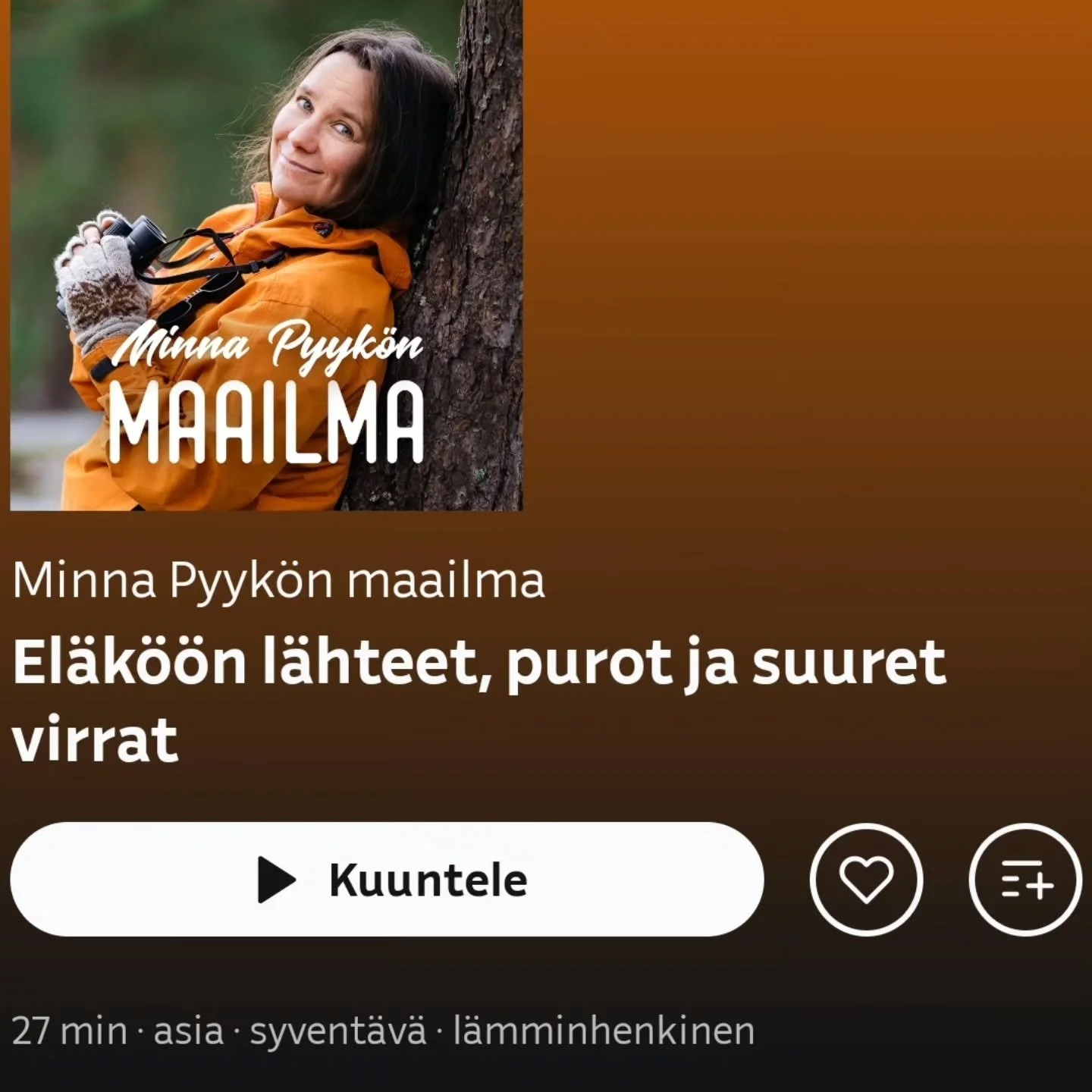 Juttelin Veden ajoista kev&auml;&auml;ll&auml; Minnan kanssa. En itse saata kuunnella j&auml;lkeenp&auml;in mutta juttutuokio oli mukava. Nyt s&auml;&auml;t kutsuu lomatunnelmiin. Linkki ohjelmaan biossa.