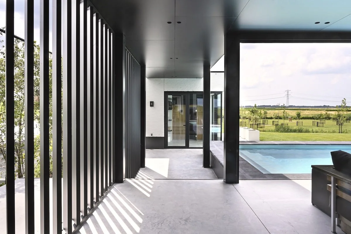 external verticla louvres fitted outside a new build modern home