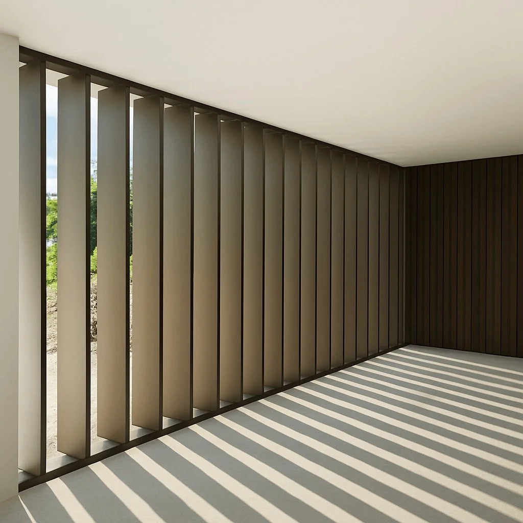 close up of Sunshield external vertical louvres