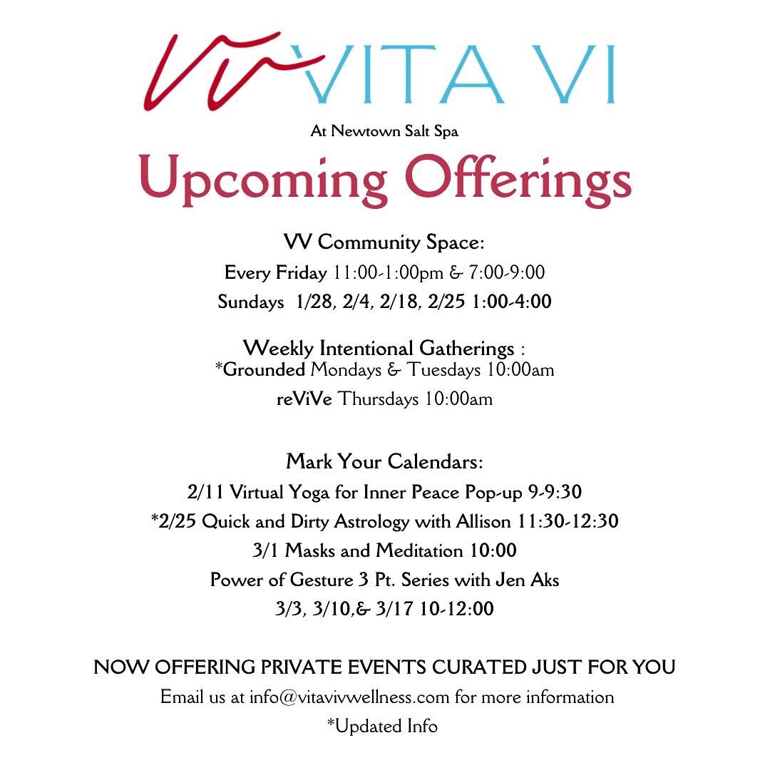 February happenings #vitavi #pausewithus #betterthanfine #selflove #community #womensupportingwomen #gatherings