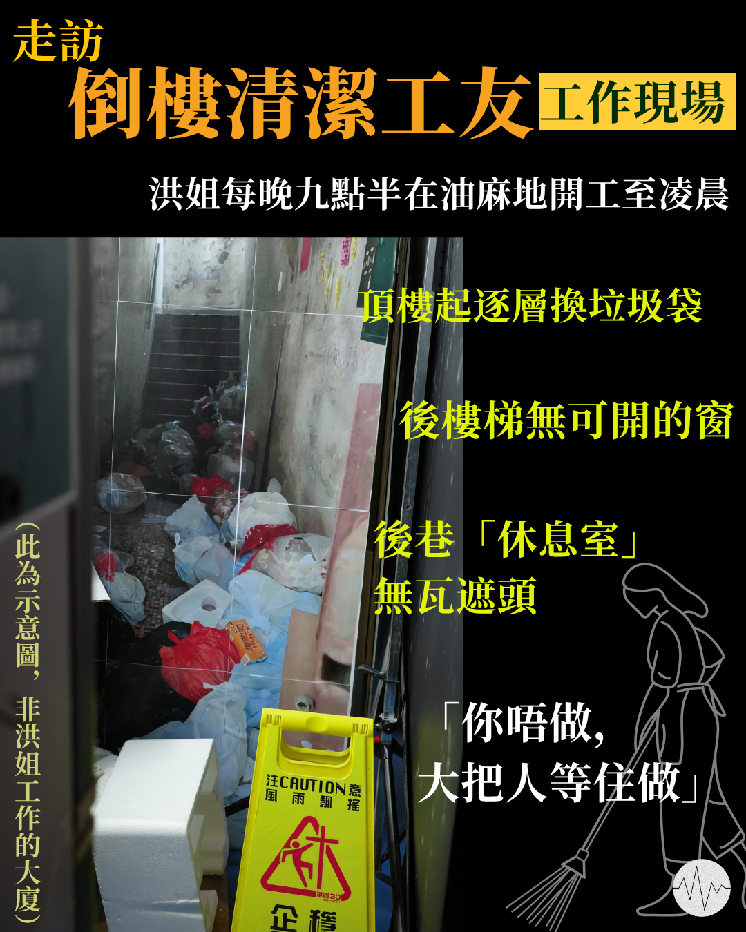 走訪倒樓清潔工友工作現場