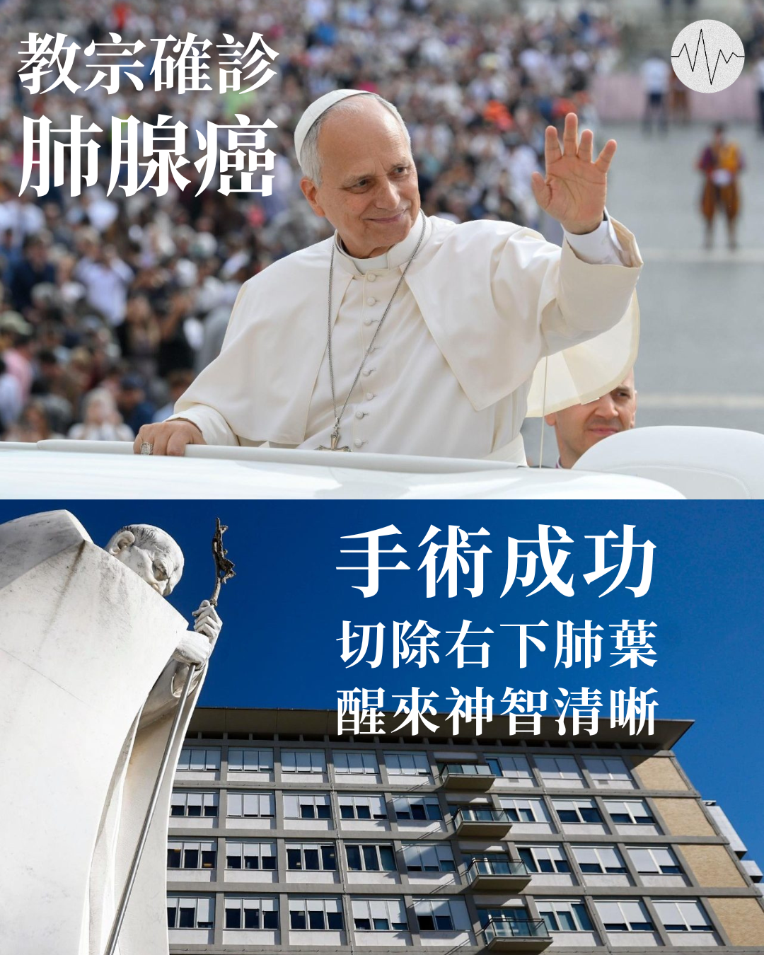 教宗確診肺腺癌 手術成功 切除右下肺葉 醒來神智清晰