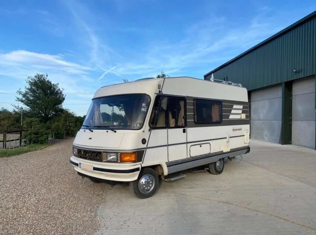 Hymermobil Camper van in a farm yard